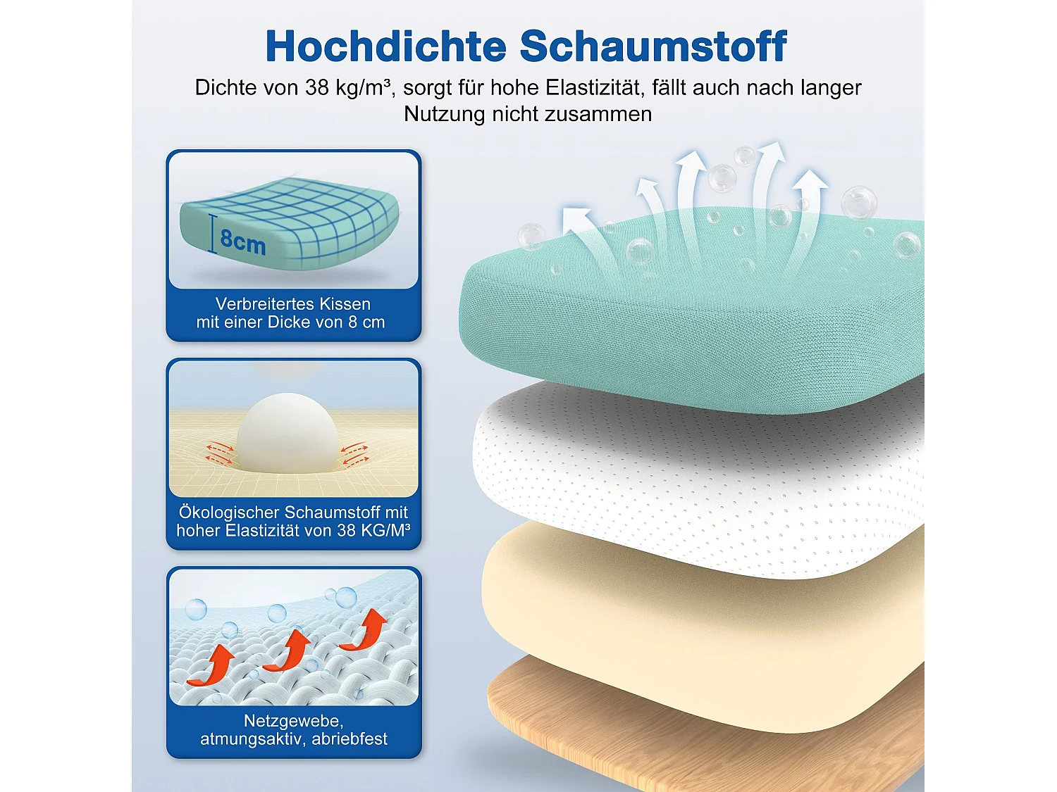 Bürostuhl - Drehbarer ergonomischer Bürostuhl - Mit verstellbarer Kopfstütze und Rückenlehne  - Atmungsaktiver Bürostuhl - 150kg - Netz-Wippfunktion - Managerstuhl