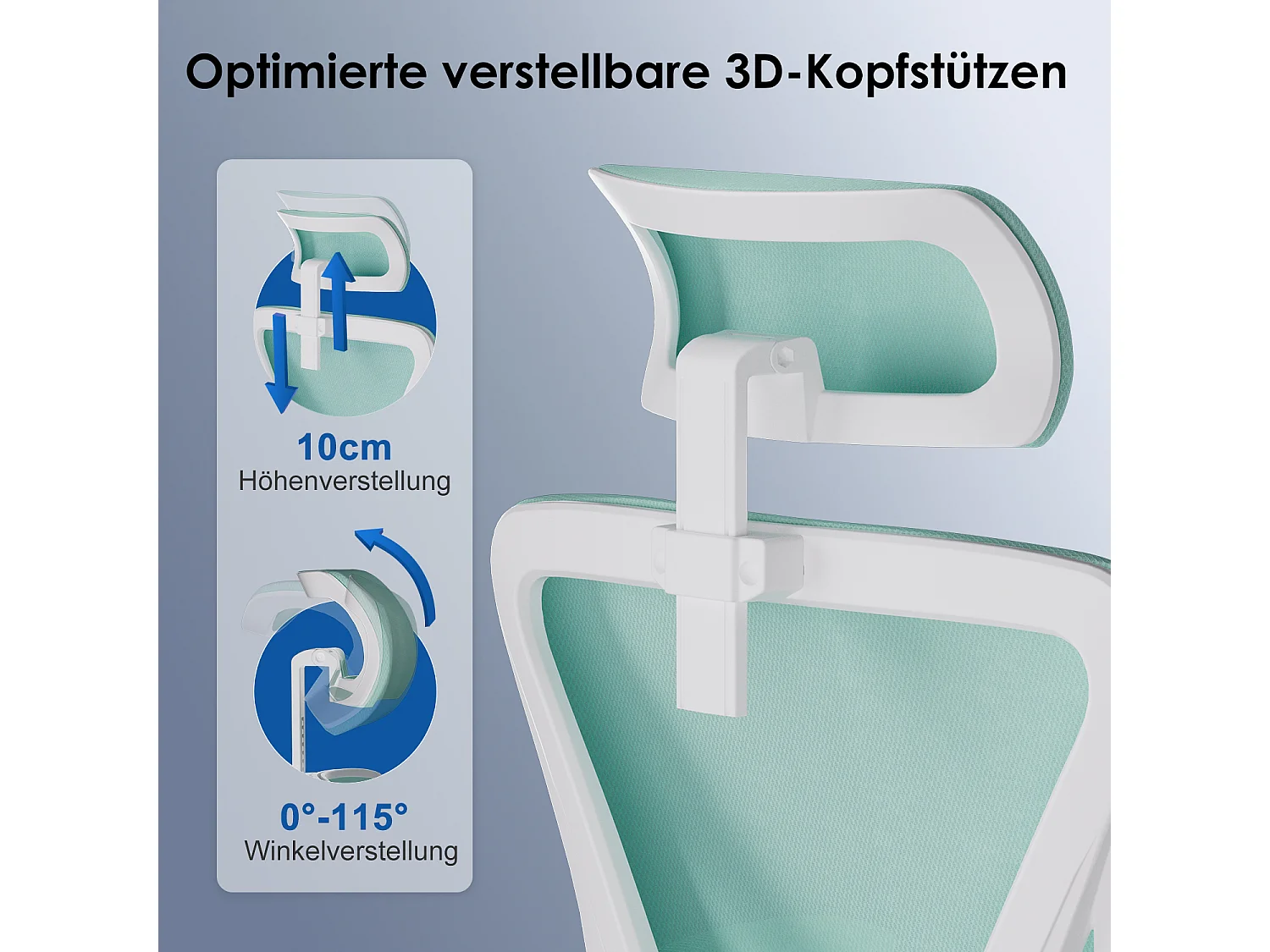 Bürostuhl - Drehbarer ergonomischer Bürostuhl - Mit verstellbarer Kopfstütze und Rückenlehne  - Atmungsaktiver Bürostuhl - 150kg - Netz-Wippfunktion - Managerstuhl