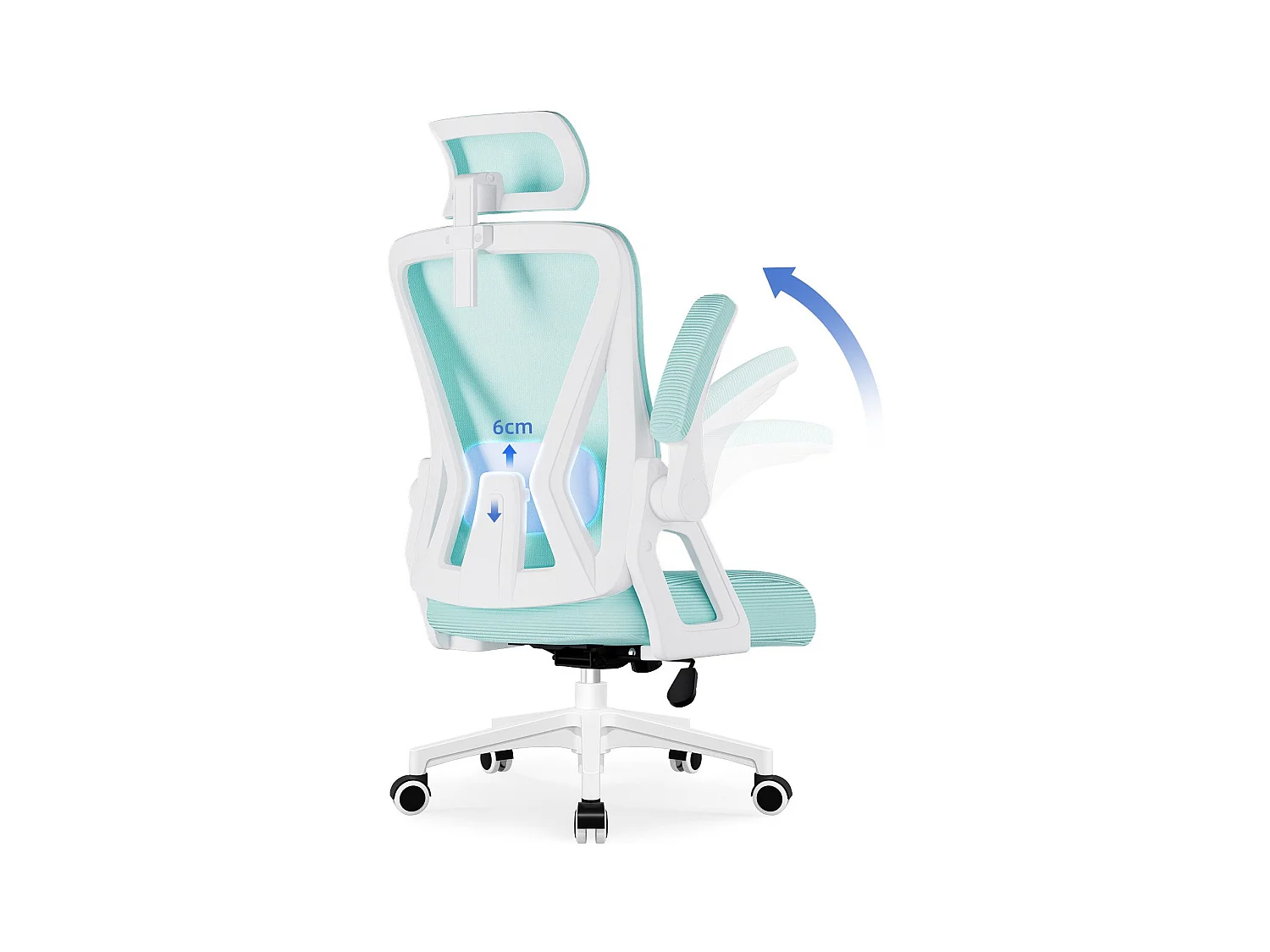 Bürostuhl - Drehbarer ergonomischer Bürostuhl - Mit verstellbarer Kopfstütze und Rückenlehne  - Atmungsaktiver Bürostuhl - 150kg - Netz-Wippfunktion - Managerstuhl