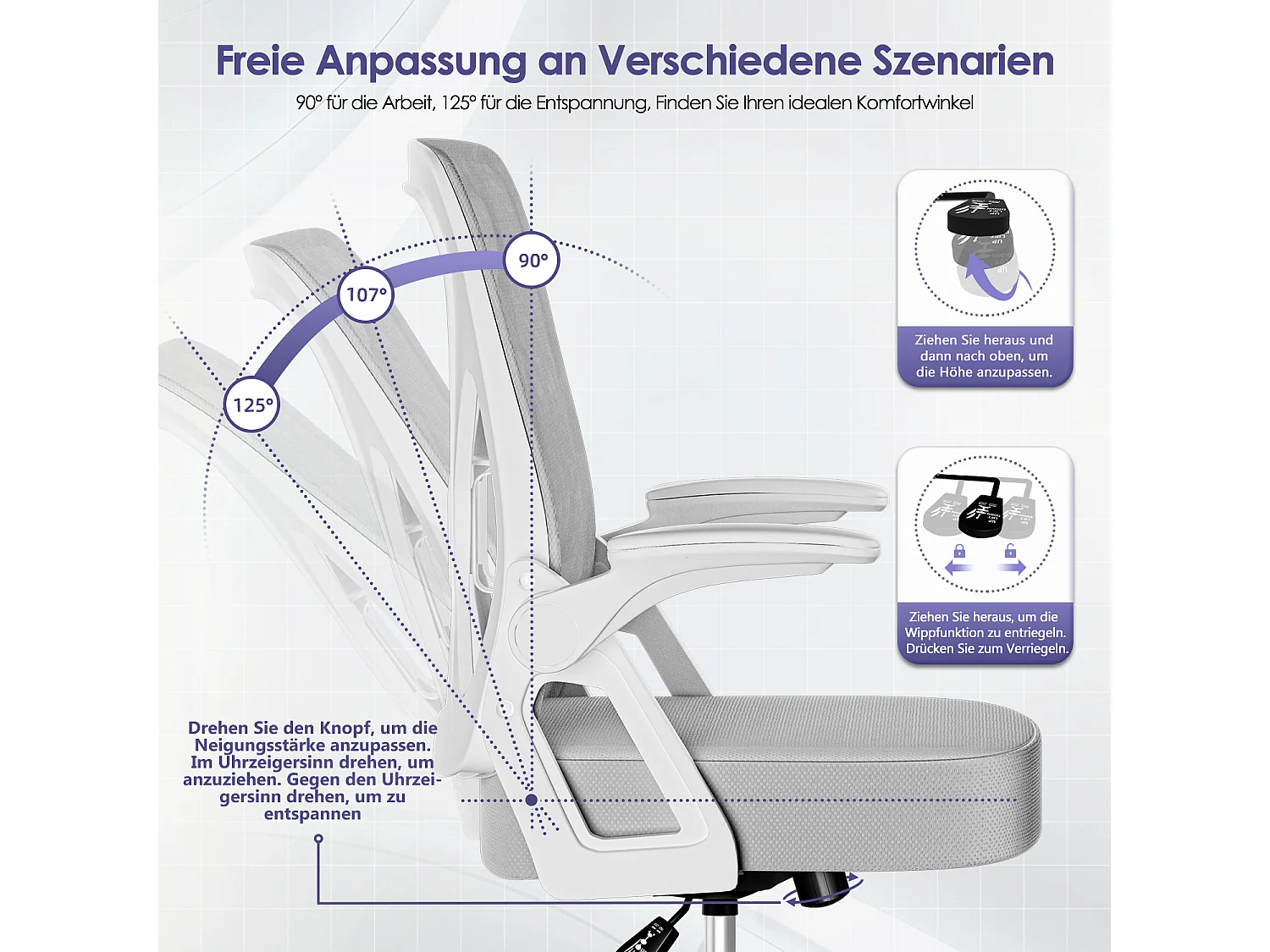 Bürostuhl - Chefsessel aus Mesh - Ergonomischer Schreibtischstuhl - Verstellbarer Armlehnen und Lendenwirbelstütze - Drehstuhl Wippfunktion - Atmungsaktiv