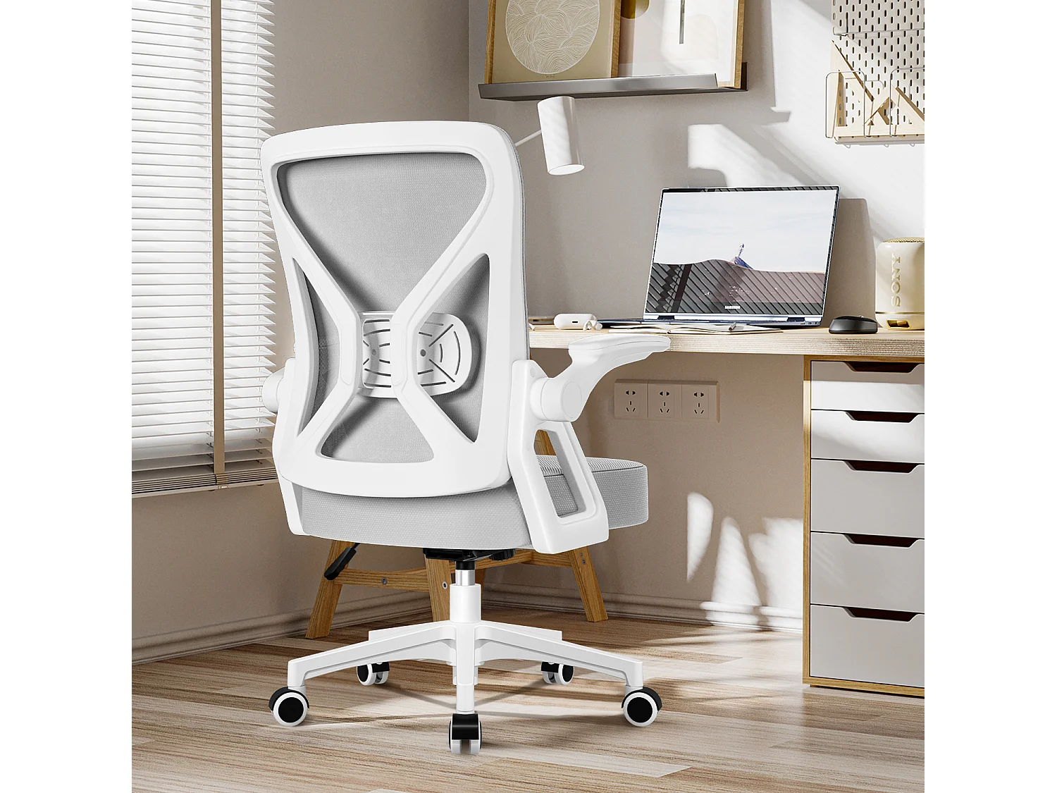 Bürostuhl - Chefsessel aus Mesh - Ergonomischer Schreibtischstuhl - Verstellbarer Armlehnen und Lendenwirbelstütze - Drehstuhl Wippfunktion - Atmungsaktiv