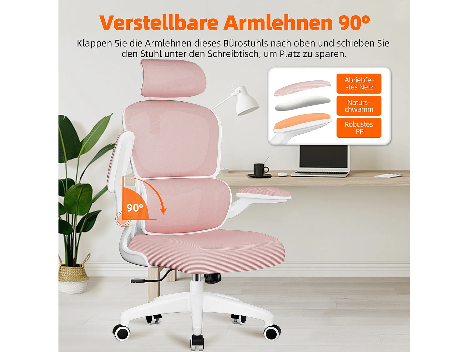 Bürostuhl - Ergonomisch Bürostuhl - Verstellbarer Kopfstütze - Klappbare Armlehnen - Lendenwirbelstütze - Höhenverstellbarer - maximaler Neigung von 135° - 150 kg