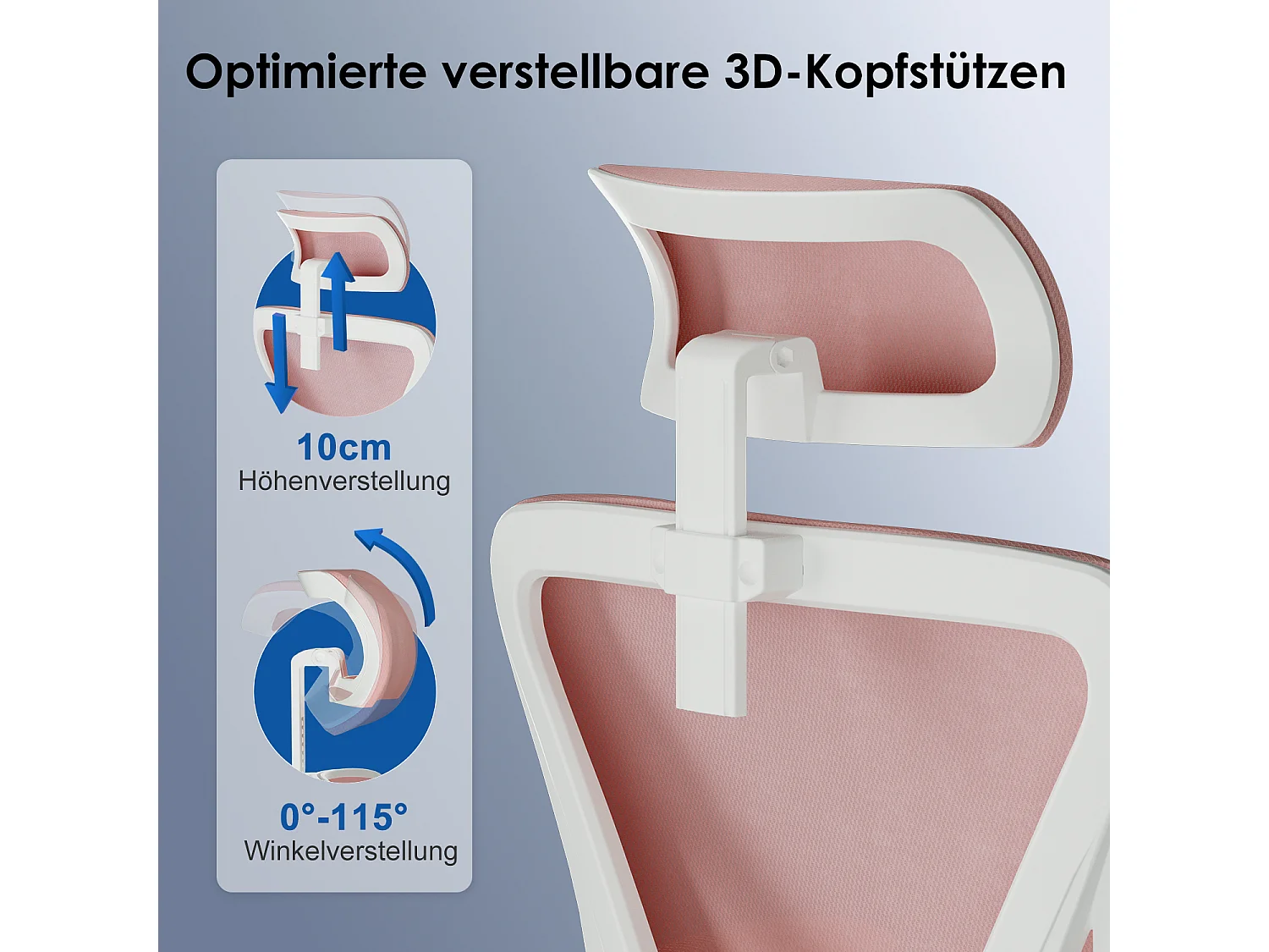 Bürostuhl - Drehbarer ergonomischer Bürostuhl - Mit verstellbarer Kopfstütze und Rückenlehne  - Atmungsaktiver Bürostuhl - 150kg - Netz-Wippfunktion - Managerstuhl