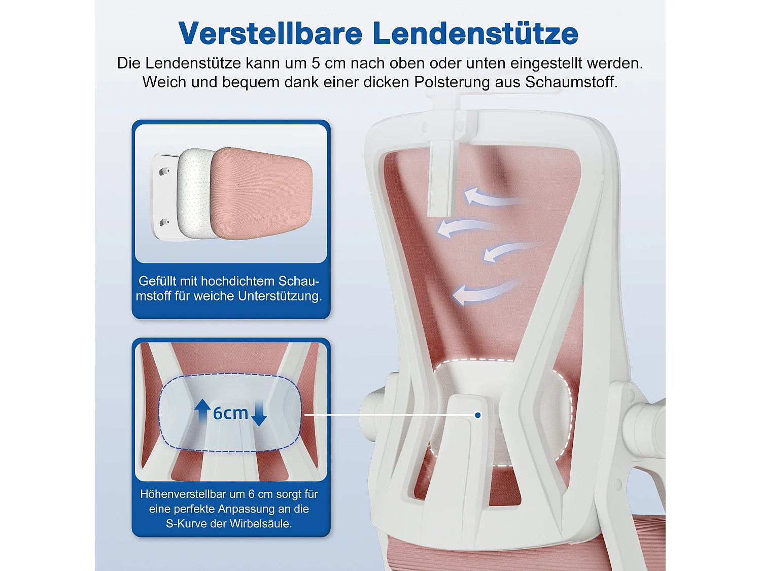 Bürostuhl - Drehbarer ergonomischer Bürostuhl - Mit verstellbarer Kopfstütze und Rückenlehne  - Atmungsaktiver Bürostuhl - 150kg - Netz-Wippfunktion - Managerstuhl