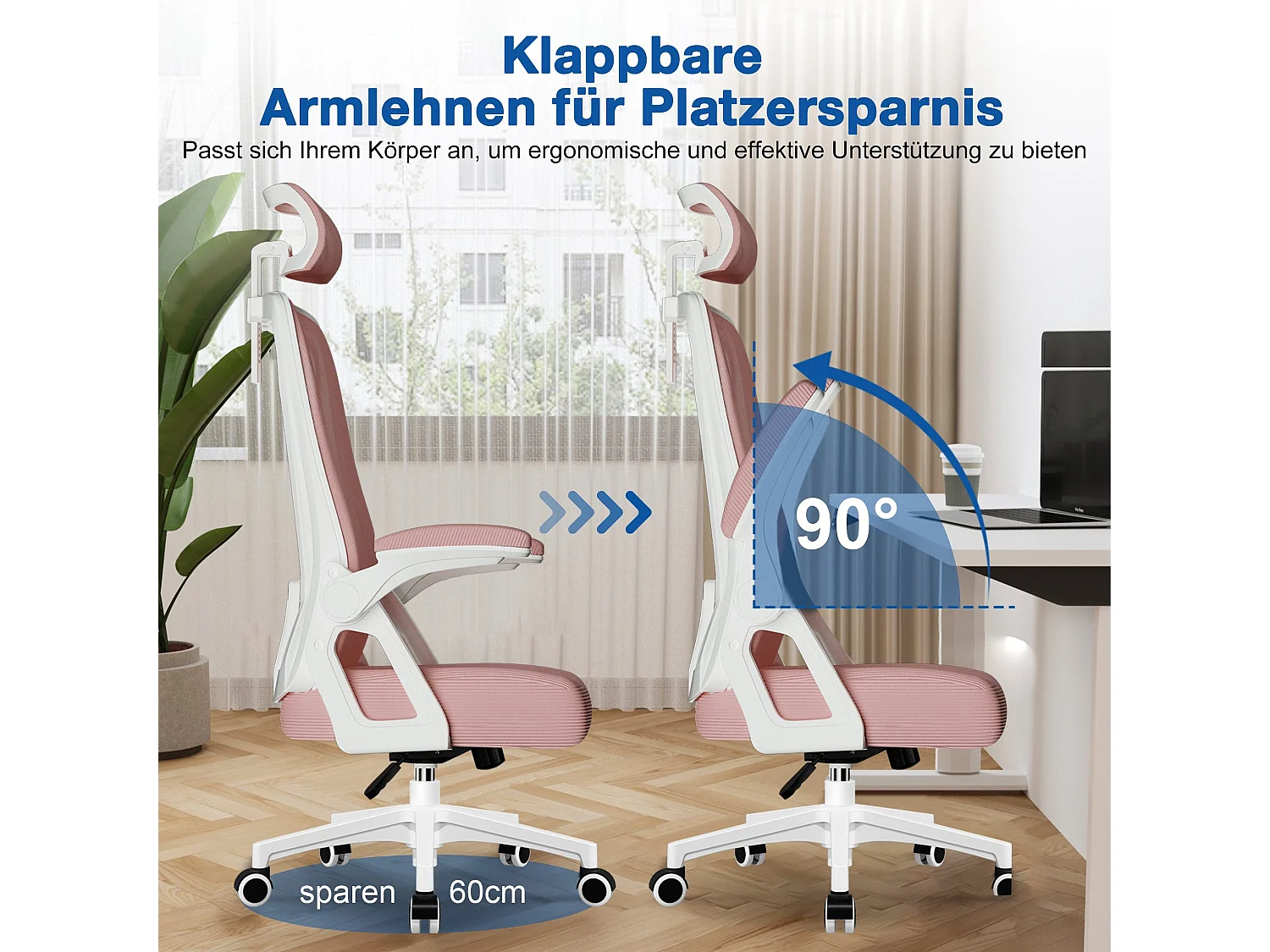 Bürostuhl - Drehbarer ergonomischer Bürostuhl - Mit verstellbarer Kopfstütze und Rückenlehne  - Atmungsaktiver Bürostuhl - 150kg - Netz-Wippfunktion - Managerstuhl