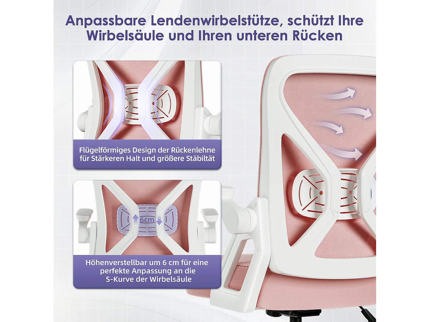 Bürostuhl - Chefsessel aus Mesh - Ergonomischer Schreibtischstuhl - Verstellbarer Armlehnen und Lendenwirbelstütze - Drehstuhl Wippfunktion - Atmungsaktiv