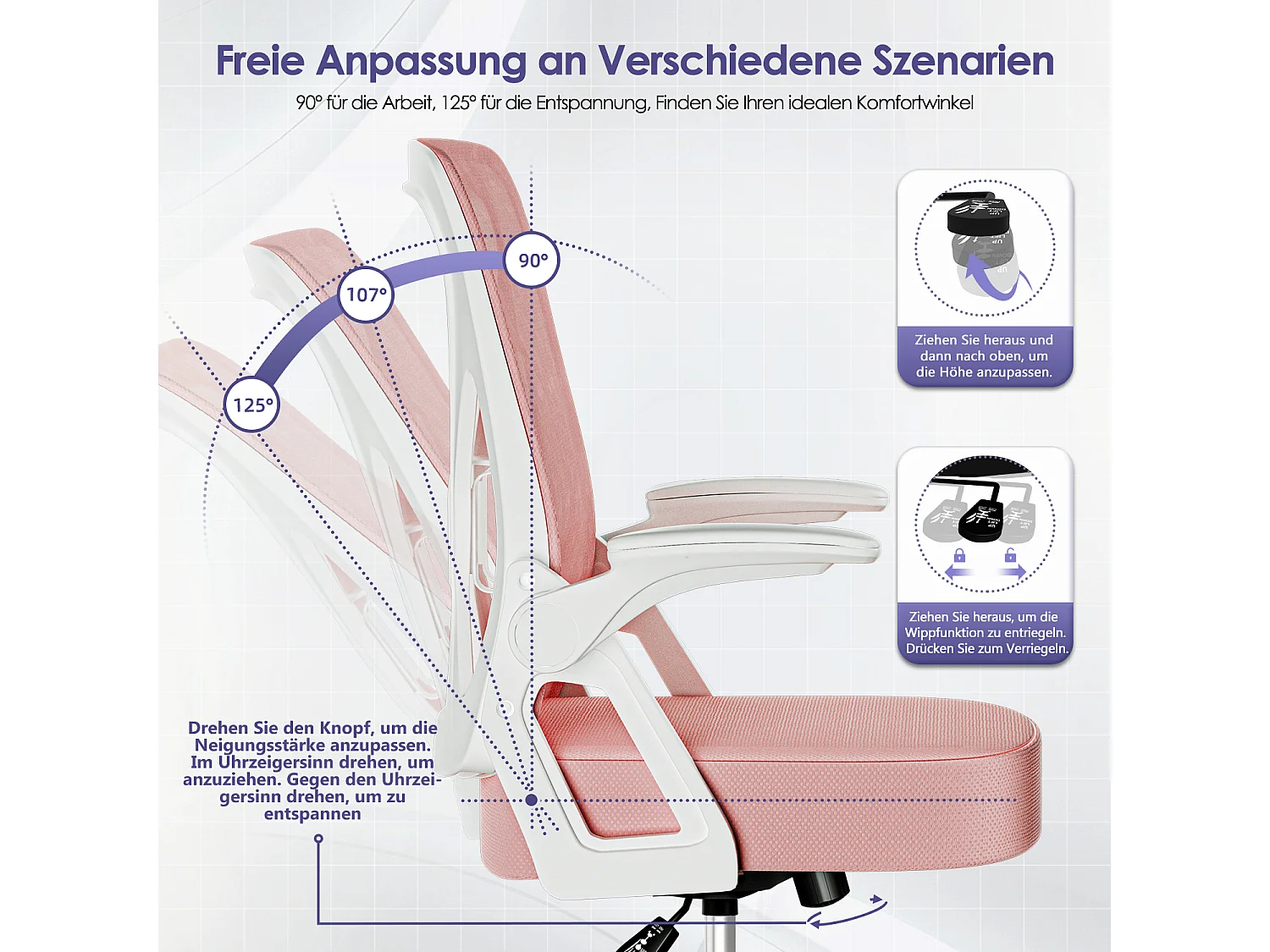 Bürostuhl - Chefsessel aus Mesh - Ergonomischer Schreibtischstuhl - Verstellbarer Armlehnen und Lendenwirbelstütze - Drehstuhl Wippfunktion - Atmungsaktiv