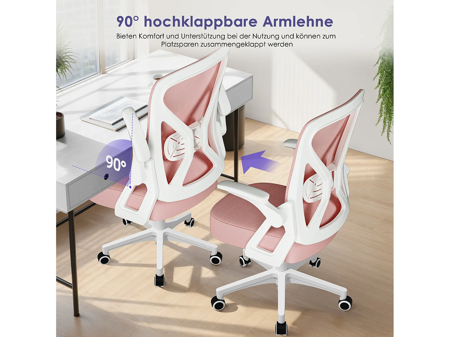 Bürostuhl - Chefsessel aus Mesh - Ergonomischer Schreibtischstuhl - Verstellbarer Armlehnen und Lendenwirbelstütze - Drehstuhl Wippfunktion - Atmungsaktiv