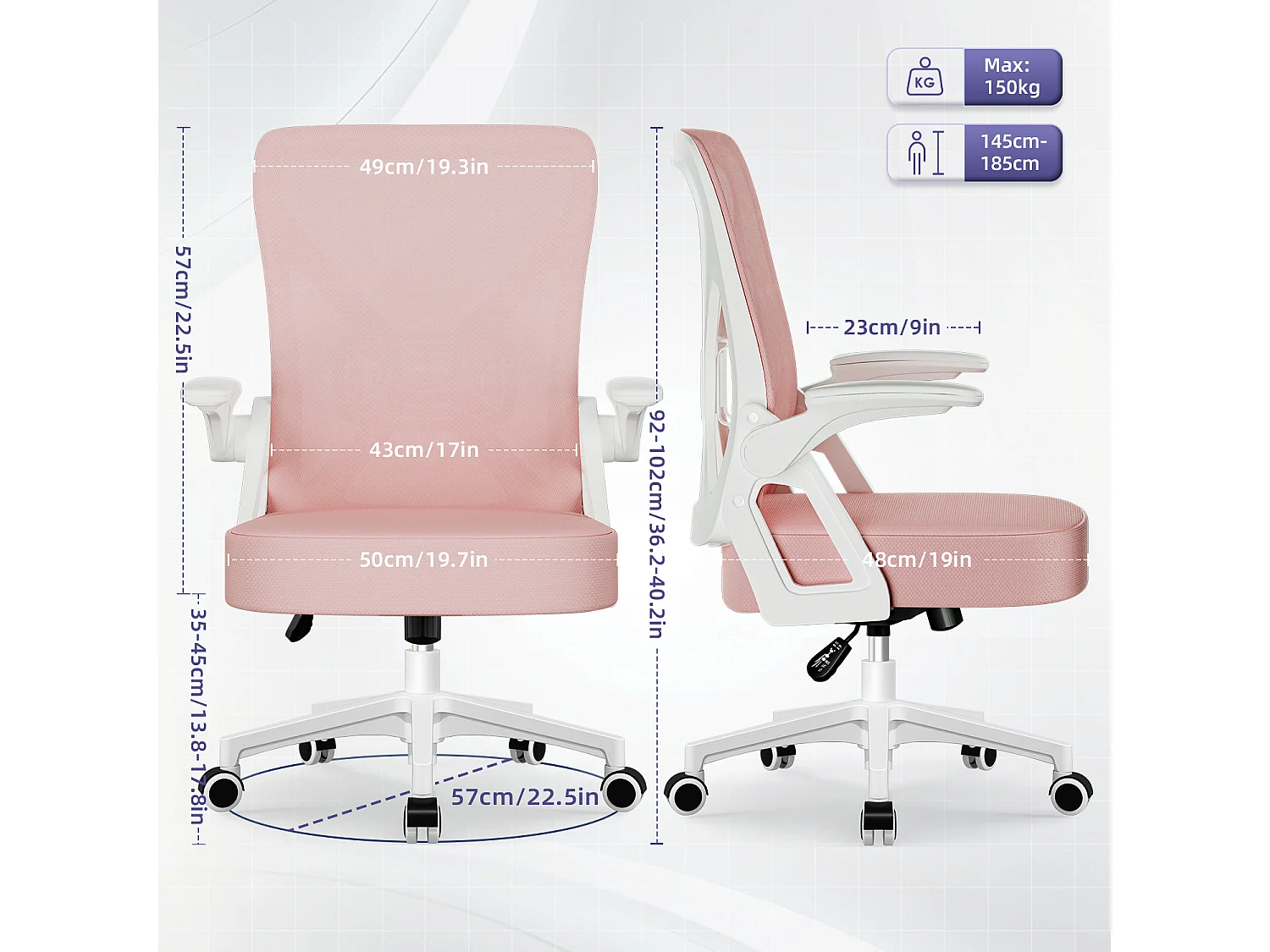 Bürostuhl - Chefsessel aus Mesh - Ergonomischer Schreibtischstuhl - Verstellbarer Armlehnen und Lendenwirbelstütze - Drehstuhl Wippfunktion - Atmungsaktiv