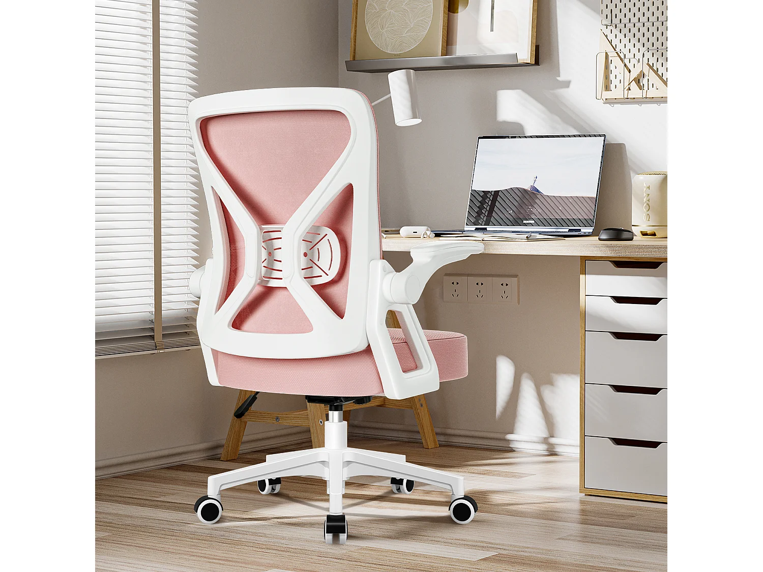 Bürostuhl - Chefsessel aus Mesh - Ergonomischer Schreibtischstuhl - Verstellbarer Armlehnen und Lendenwirbelstütze - Drehstuhl Wippfunktion - Atmungsaktiv