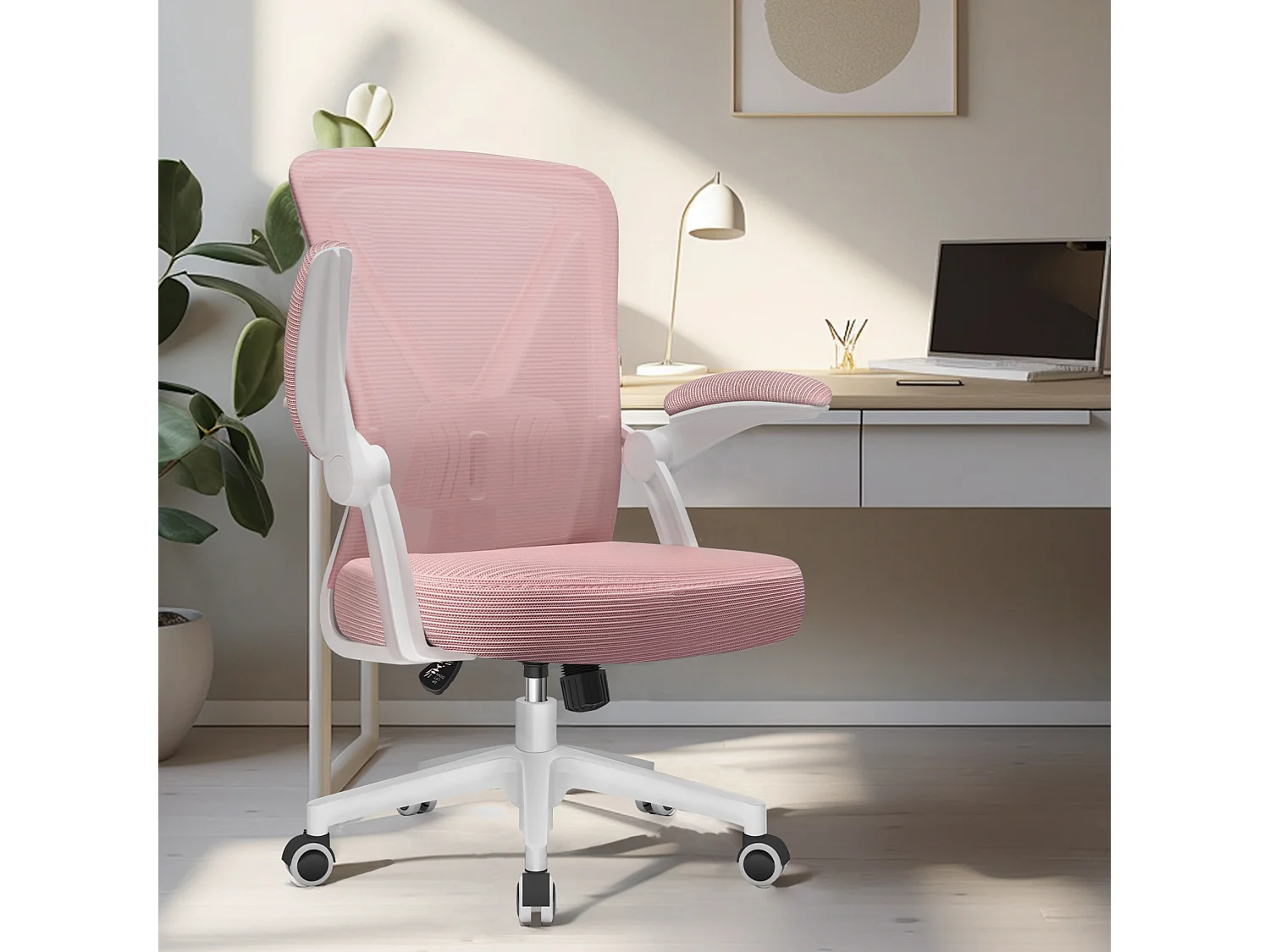 Bürostuhl - Ergonomischer Bürostuhl mit klappbaren Armlehnen - 360° Drehstuhl - Lendenwirbelstütze mit Höhenverstellung - 125° Wippfunktion - 150kg