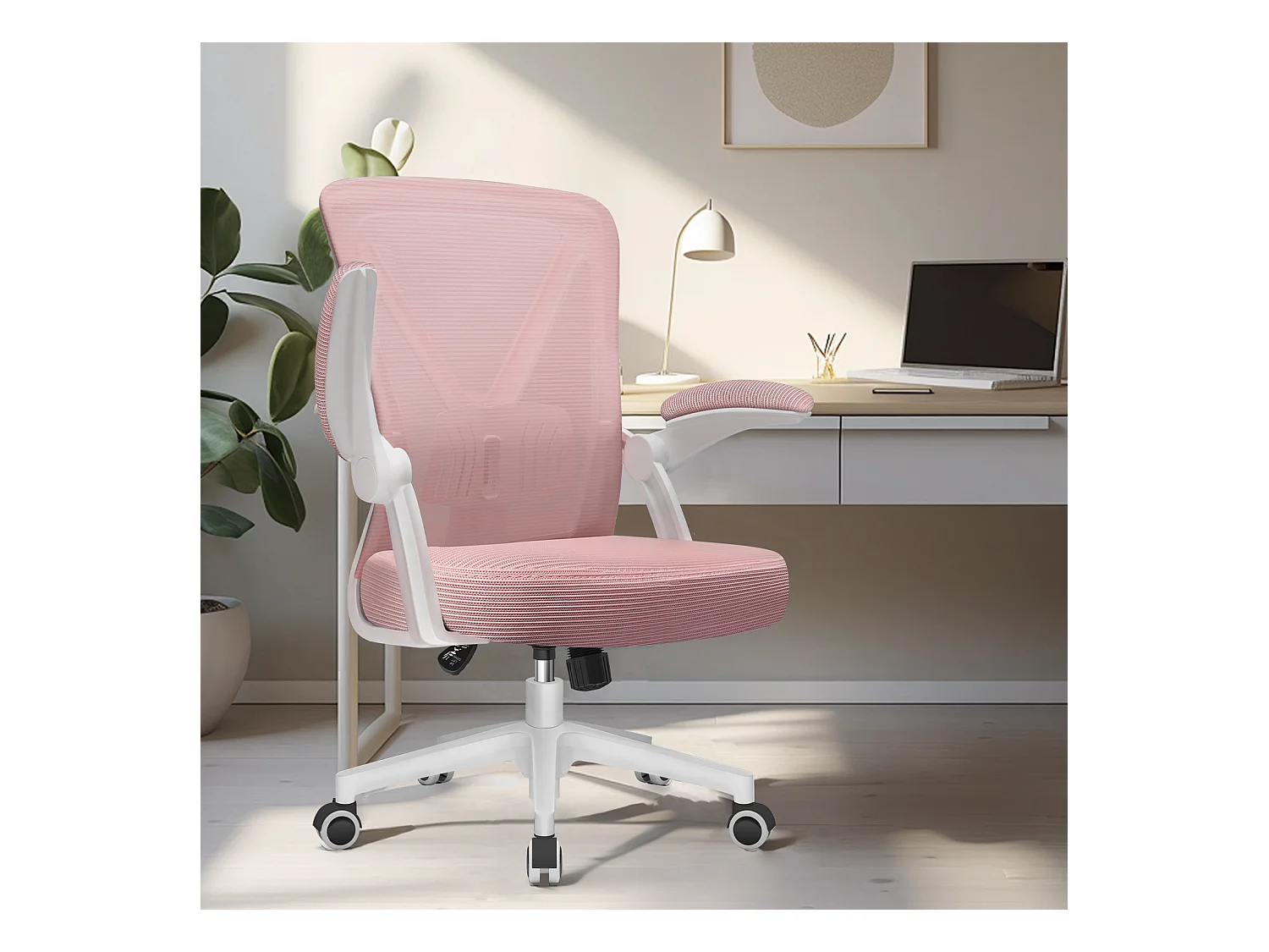 Bürostuhl - Ergonomischer Bürostuhl mit klappbaren Armlehnen - 360° Drehstuhl - Lendenwirbelstütze mit Höhenverstellung - 125° Wippfunktion - 150kg