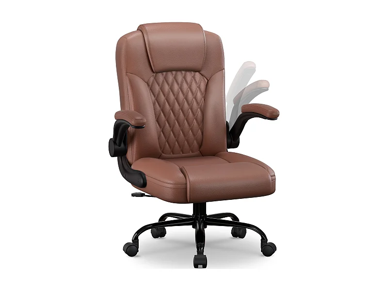 Bürostuhl Ergonomisch - Kunstleder Schreibtischstuhl - 90° Klappbaren Armlehnen - 90-120° Wippfunktion - Lendenwirbelstütze - Schreibstuhl Höhenverstellbar, 150kg