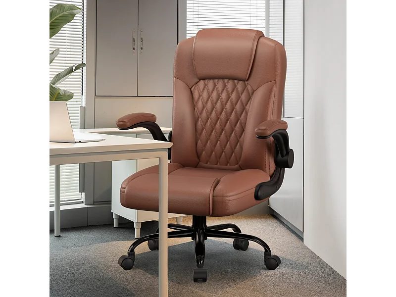 Bürostuhl Ergonomisch - Kunstleder Schreibtischstuhl - 90° Klappbaren Armlehnen - 90-120° Wippfunktion - Lendenwirbelstütze - Schreibstuhl Höhenverstellbar, 150kg