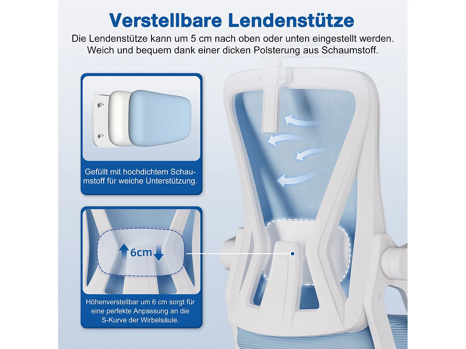 Bürostuhl - Drehbarer ergonomischer Bürostuhl - Mit verstellbarer Kopfstütze und Rückenlehne  - Atmungsaktiver Bürostuhl - 150kg - Netz-Wippfunktion - Managerstuhl
