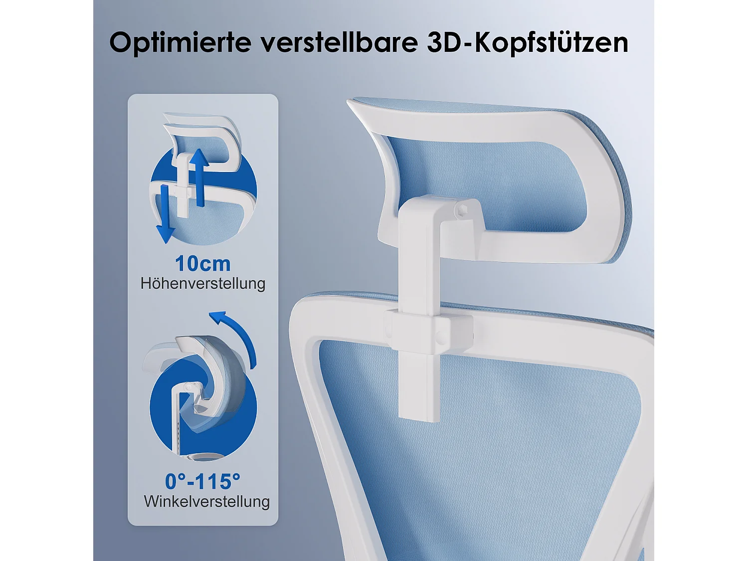 Bürostuhl - Drehbarer ergonomischer Bürostuhl - Mit verstellbarer Kopfstütze und Rückenlehne  - Atmungsaktiver Bürostuhl - 150kg - Netz-Wippfunktion - Managerstuhl