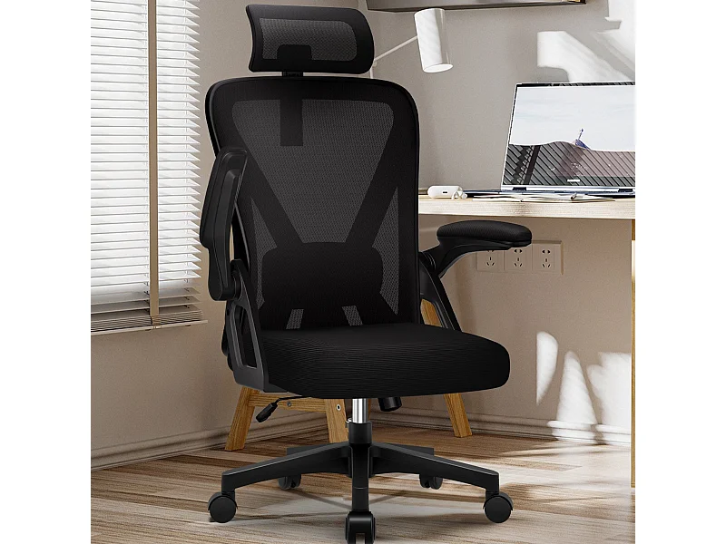 Bürostuhl - Drehbarer ergonomischer Bürostuhl - Mit verstellbarer Kopfstütze und Rückenlehne  - Atmungsaktiver Bürostuhl - 150kg - Netz-Wippfunktion - Managerstuhl