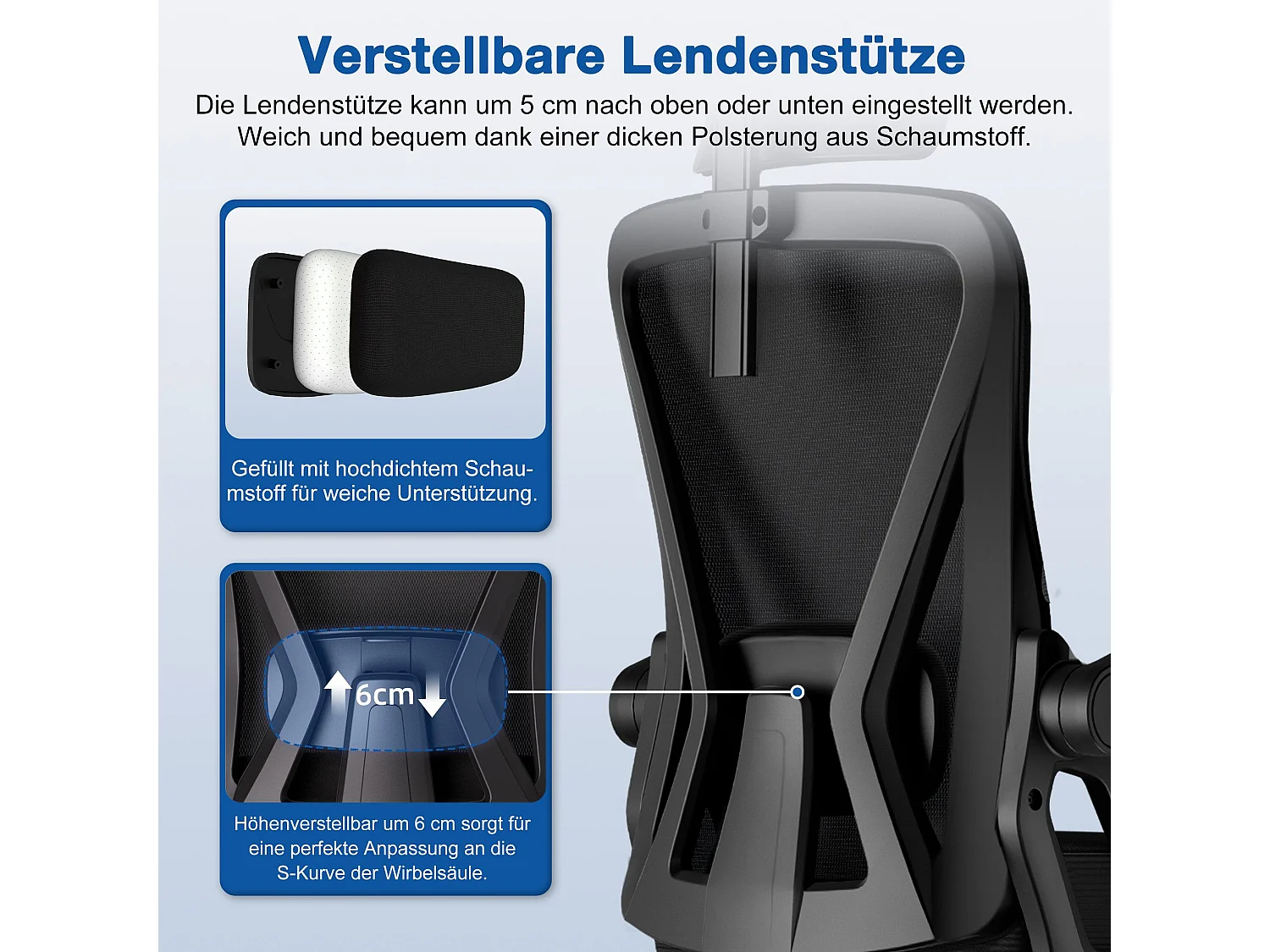 Bürostuhl - Drehbarer ergonomischer Bürostuhl - Mit verstellbarer Kopfstütze und Rückenlehne  - Atmungsaktiver Bürostuhl - 150kg - Netz-Wippfunktion - Managerstuhl