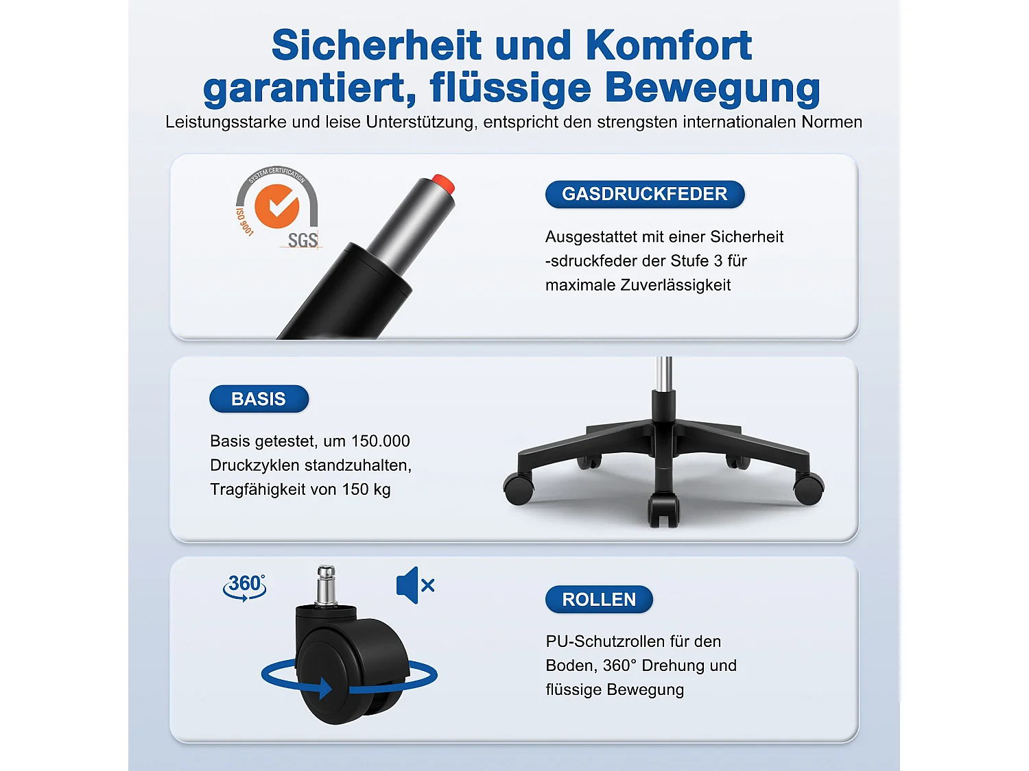 Bürostuhl - Drehbarer ergonomischer Bürostuhl - Mit verstellbarer Kopfstütze und Rückenlehne  - Atmungsaktiver Bürostuhl - 150kg - Netz-Wippfunktion - Managerstuhl