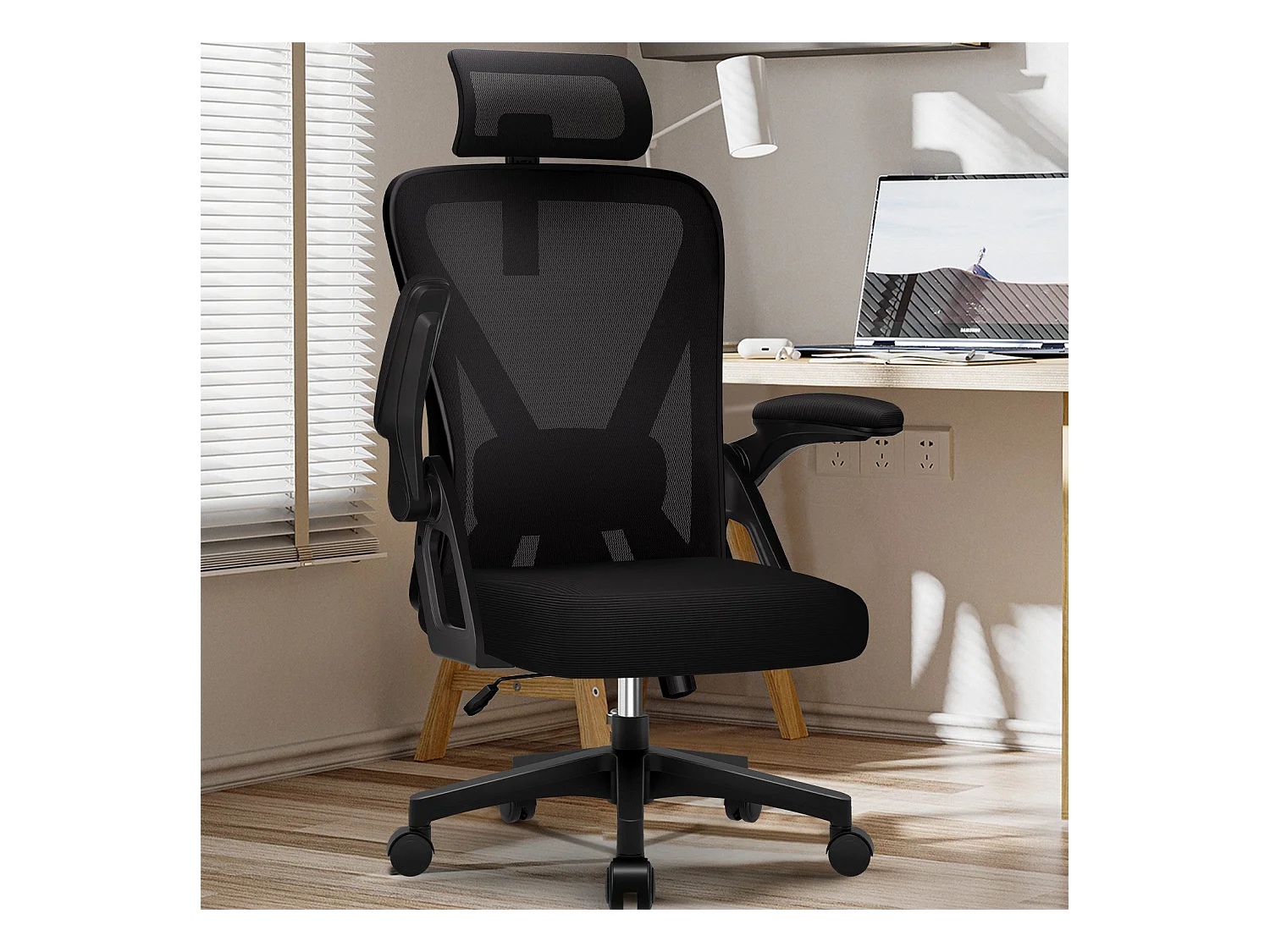 Bürostuhl - Drehbarer ergonomischer Bürostuhl - Mit verstellbarer Kopfstütze und Rückenlehne  - Atmungsaktiver Bürostuhl - 150kg - Netz-Wippfunktion - Managerstuhl