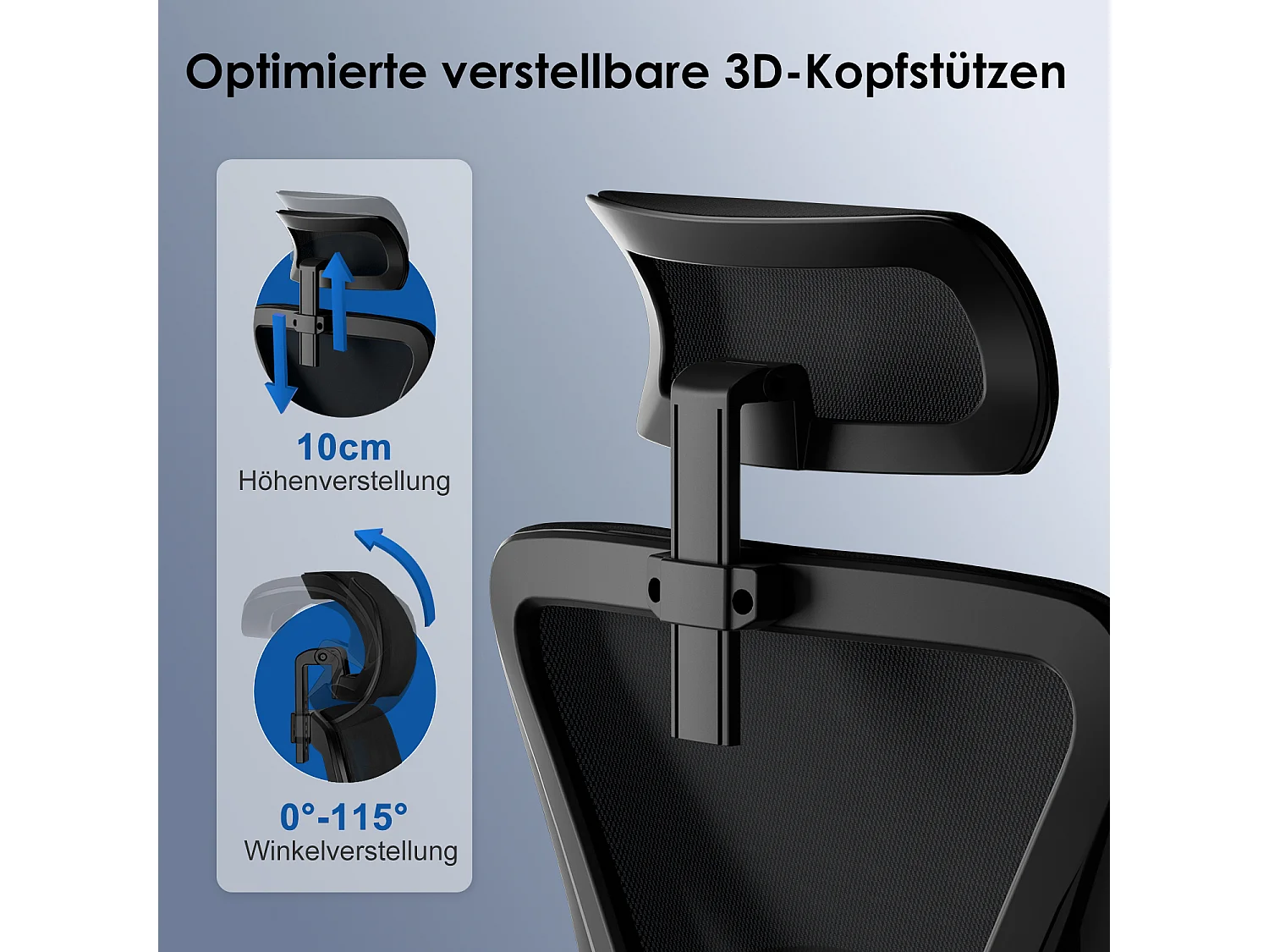 Bürostuhl - Drehbarer ergonomischer Bürostuhl - Mit verstellbarer Kopfstütze und Rückenlehne  - Atmungsaktiver Bürostuhl - 150kg - Netz-Wippfunktion - Managerstuhl