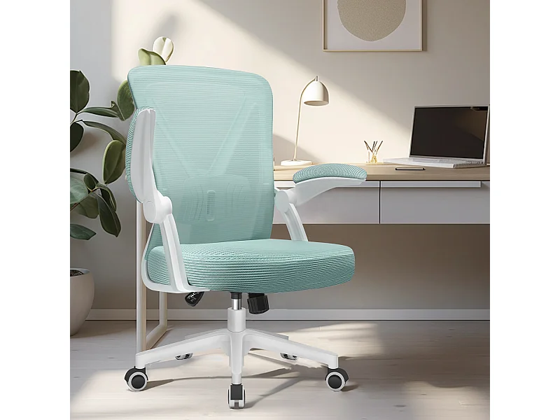 Bürostuhl - Ergonomischer Bürostuhl mit klappbaren Armlehnen - 360° Drehstuhl - Lendenwirbelstütze mit Höhenverstellung - 125° Wippfunktion - 150kg