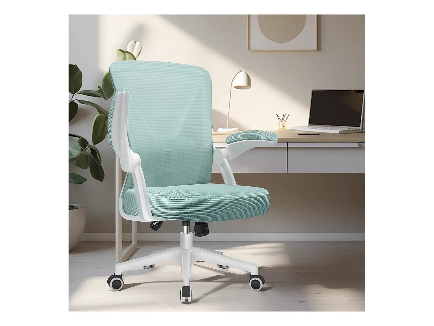 Bürostuhl - Ergonomischer Bürostuhl mit klappbaren Armlehnen - 360° Drehstuhl - Lendenwirbelstütze mit Höhenverstellung - 125° Wippfunktion - 150kg