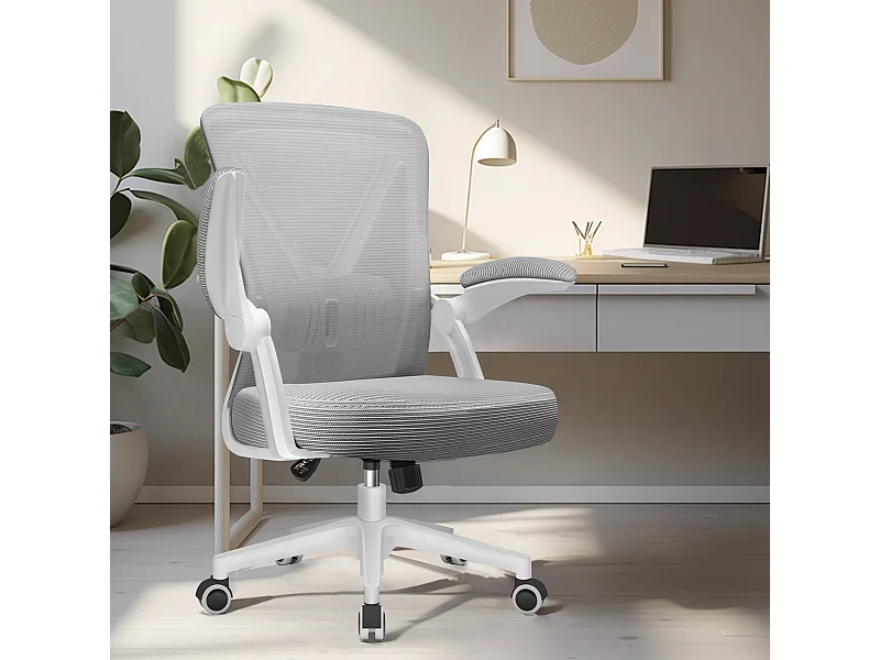 Bürostuhl - Ergonomischer Bürostuhl mit klappbaren Armlehnen - 360° Drehstuhl - Lendenwirbelstütze mit Höhenverstellung - 125° Wippfunktion - 150kg