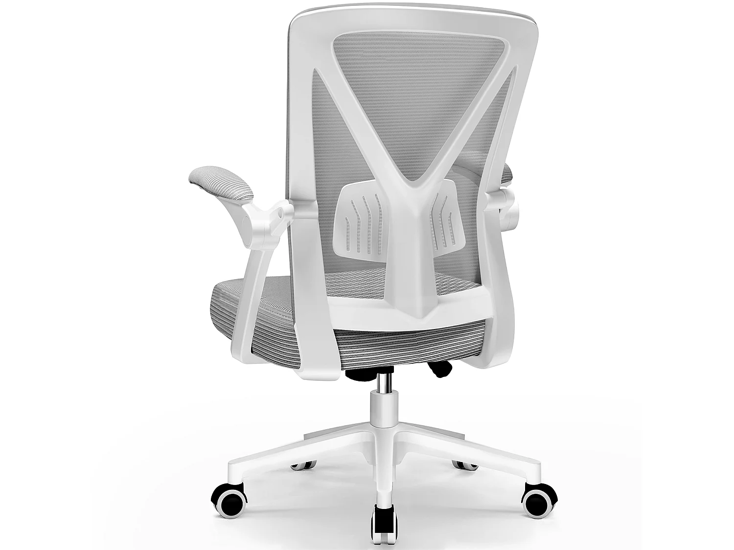 Bürostuhl - Ergonomischer Bürostuhl mit klappbaren Armlehnen - 360° Drehstuhl - Lendenwirbelstütze mit Höhenverstellung - 125° Wippfunktion - 150kg