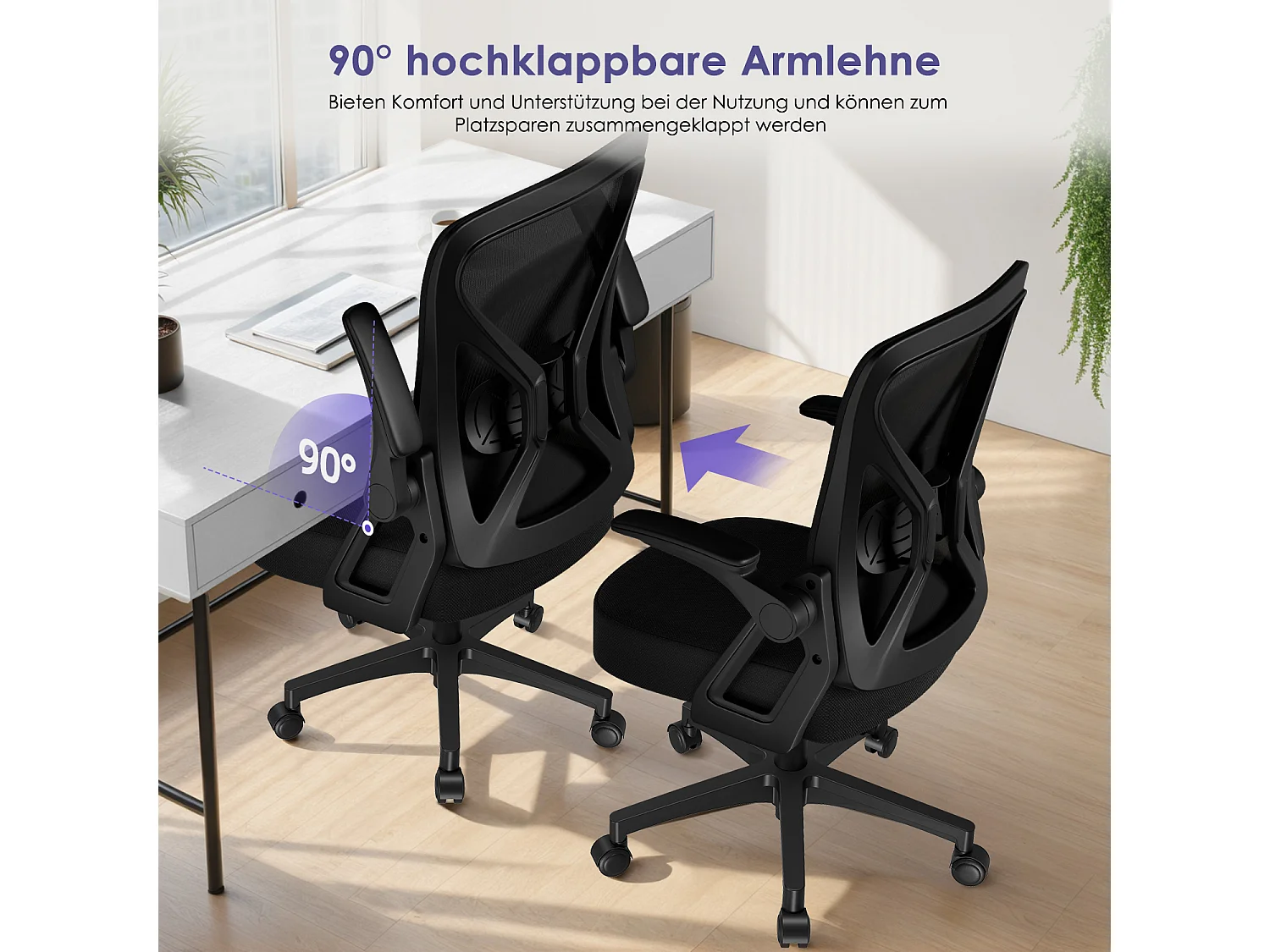 Chaise de bureau - Fauteuil de direction en maille - Chaise de bureau ergonomique - Accoudoirs et soutien lombaire réglables - Chaise pivotante avec fonction bascul