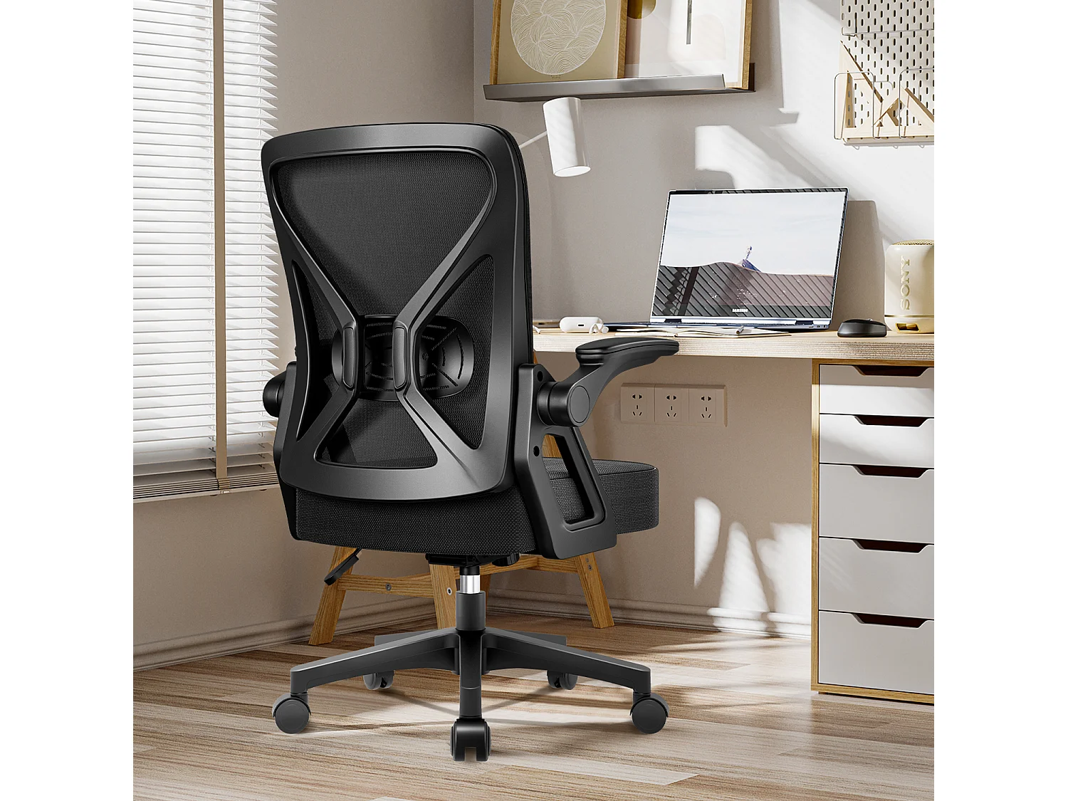 Chaise de bureau - Fauteuil de direction en maille - Chaise de bureau ergonomique - Accoudoirs et soutien lombaire réglables - Chaise pivotante avec fonction bascul