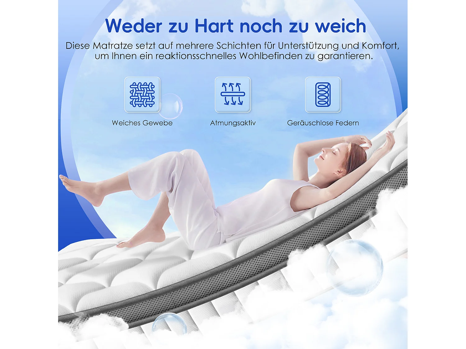 Taschenfederkernmatratze 140x200 - Federkernmatratze Matratzen 140x200 - Höhe 25cm mit Spannbettlaken - ergonomisch und atmungsaktiv - Härtegrad H3 - Weiß