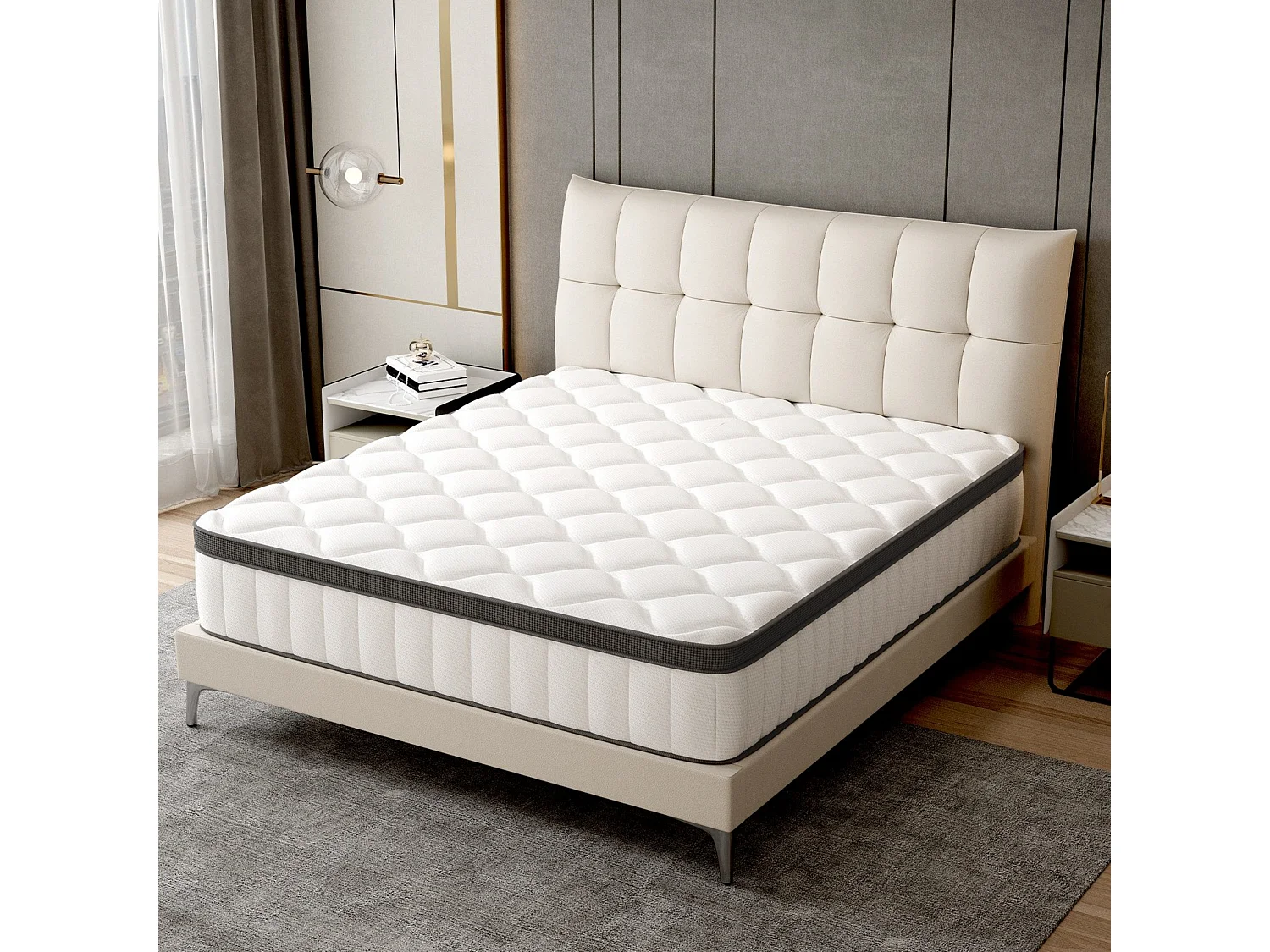 Taschenfederkernmatratze 90 x 200 cm - 7 Komfortzonen - Rückenentlastung - Stärke 25 cm - H3 - Memory Schaum - mit Spannbettlaken - Atmungsaktiv - Weiß