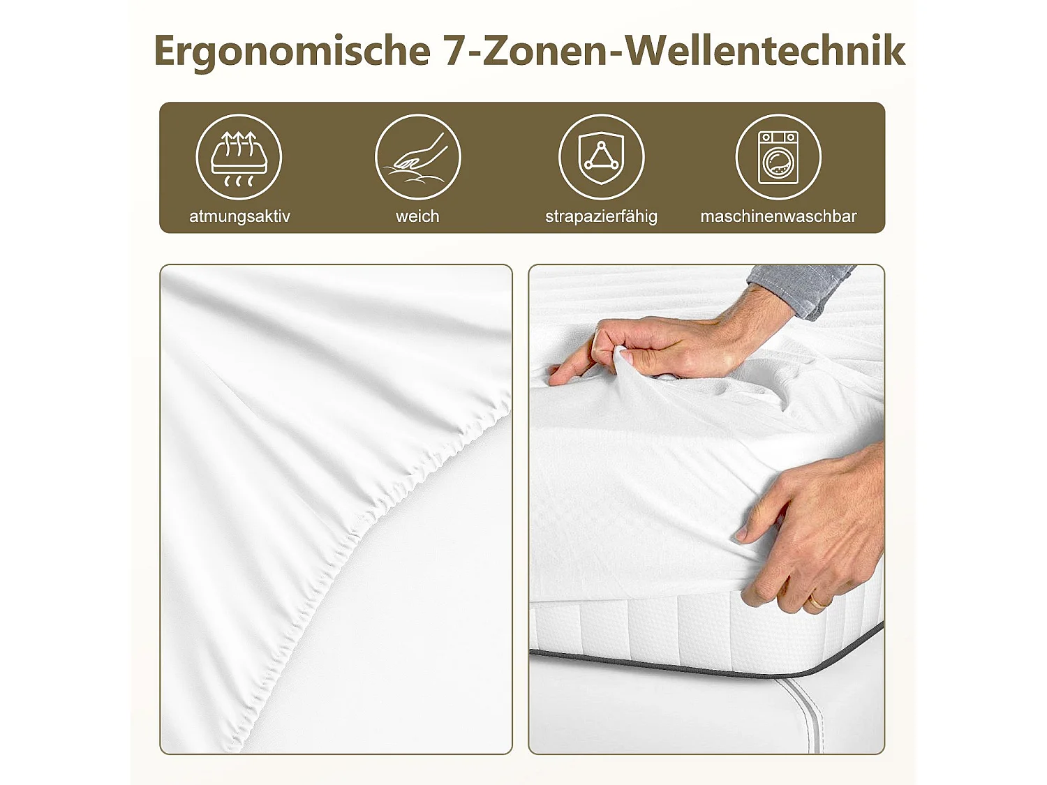 Taschenfederkernmatratze 90 x 200 cm - 7 Komfortzonen - Rückenentlastung - Stärke 25 cm - H3 - Memory Schaum - mit Spannbettlaken - Atmungsaktiv - Weiß