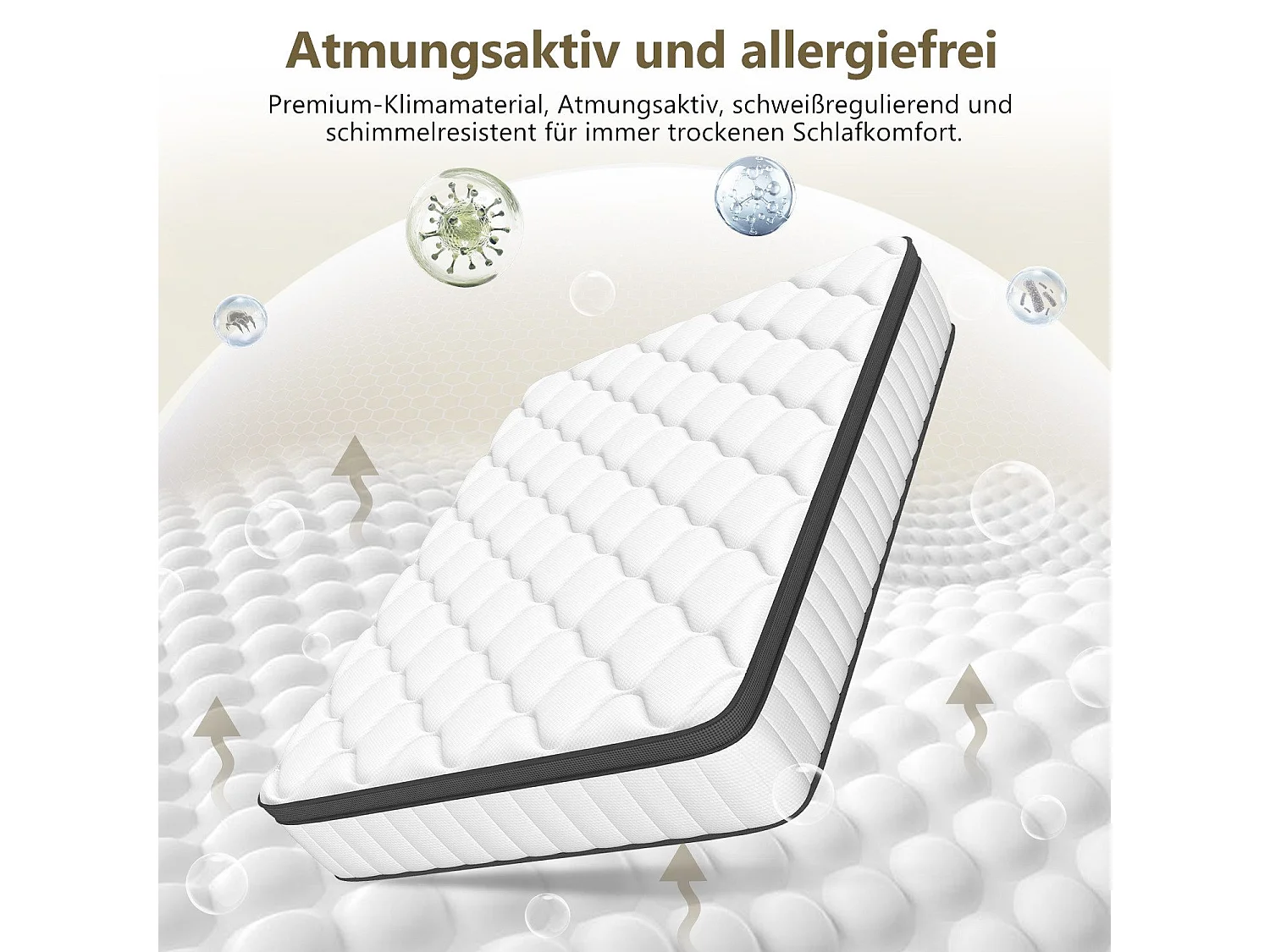 Taschenfederkernmatratze 90 x 200 cm - 7 Komfortzonen - Rückenentlastung - Stärke 25 cm - H3 - Memory Schaum - mit Spannbettlaken - Atmungsaktiv - Weiß