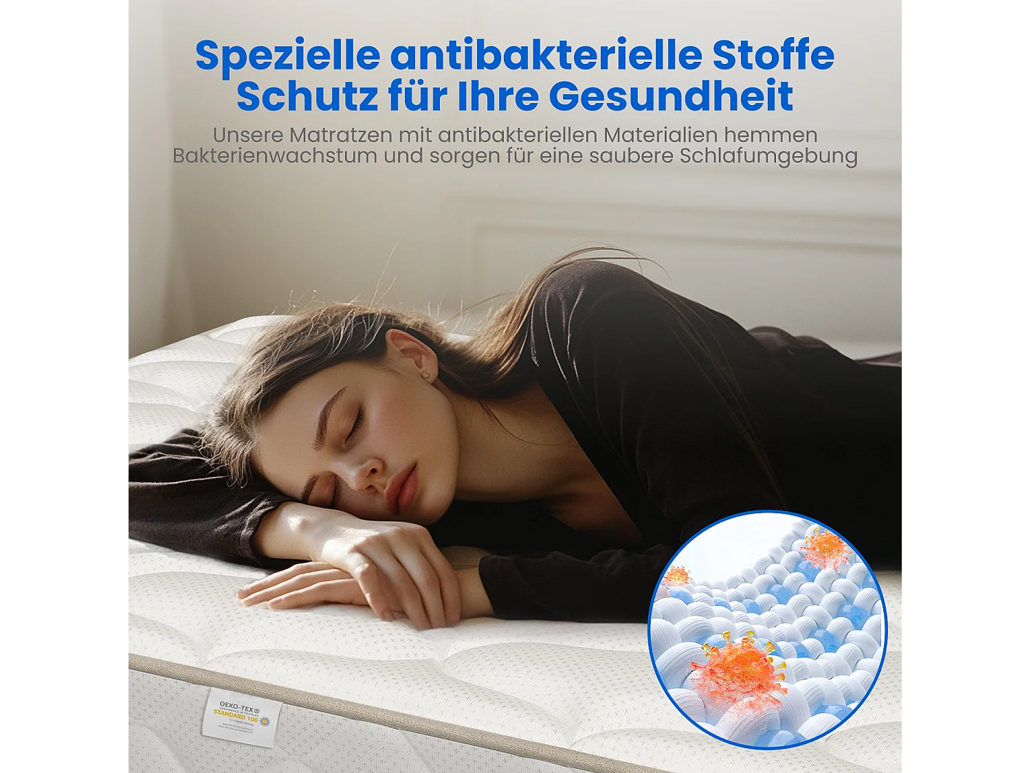 Matelas à ressorts ensachés 90 x 190 cm - Matelas 7 zones avec drap-housse - Épaisseur 25 cm - Degré de fermeté 3 - Matelas à ressorts - Soulagement du dos - Mousse