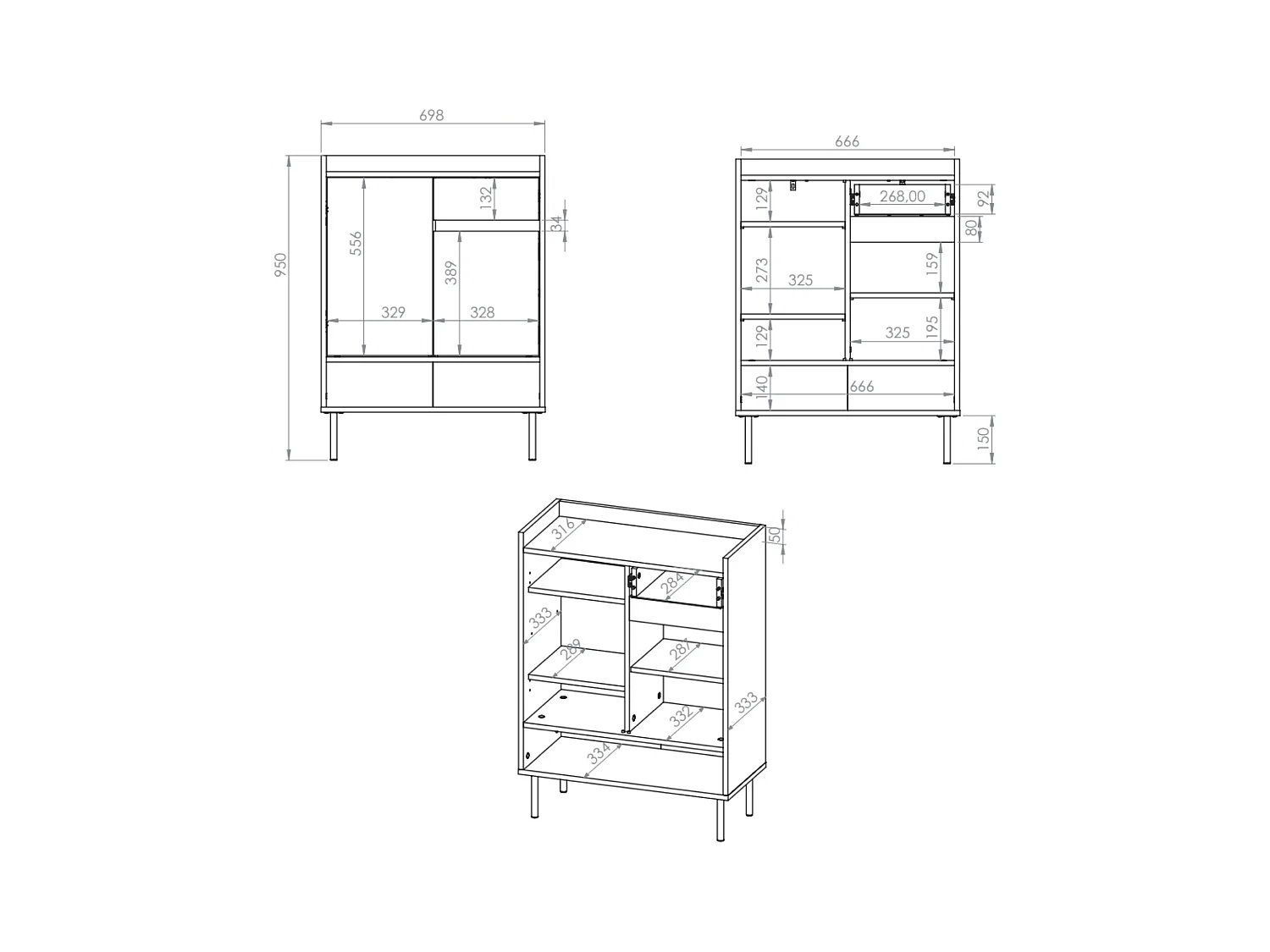 Schoenenkast met vakken en lade – greige – 70 cm – DIOCE