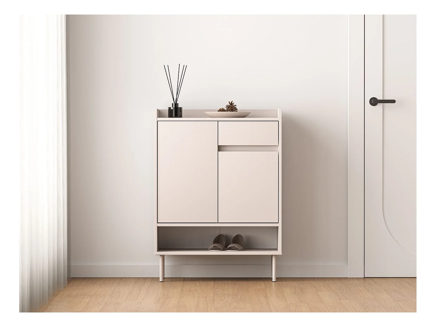 Meuble à chaussures avec compartiments et tiroir – greige – 70 cm – DIOCE