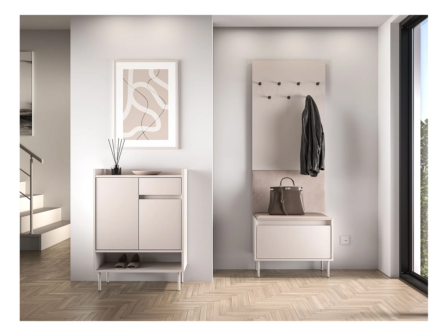 Meuble à chaussures avec compartiments et tiroir – greige – 70 cm – DIOCE