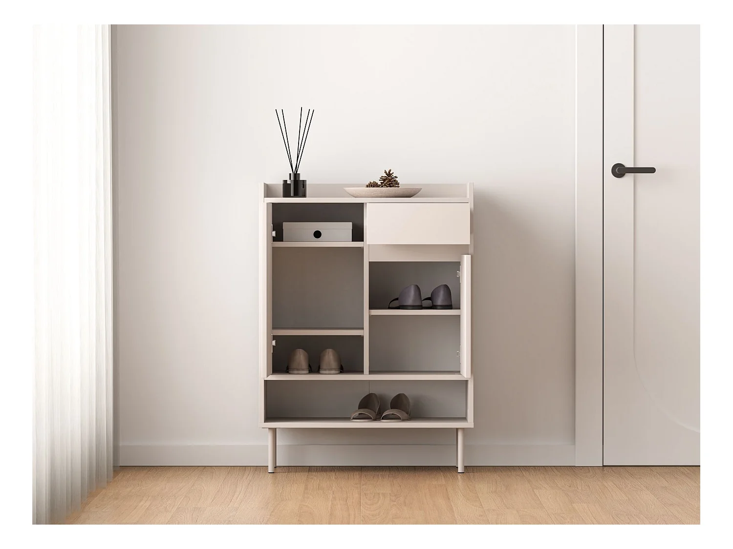 Meuble à chaussures avec compartiments et tiroir – greige – 70 cm – DIOCE