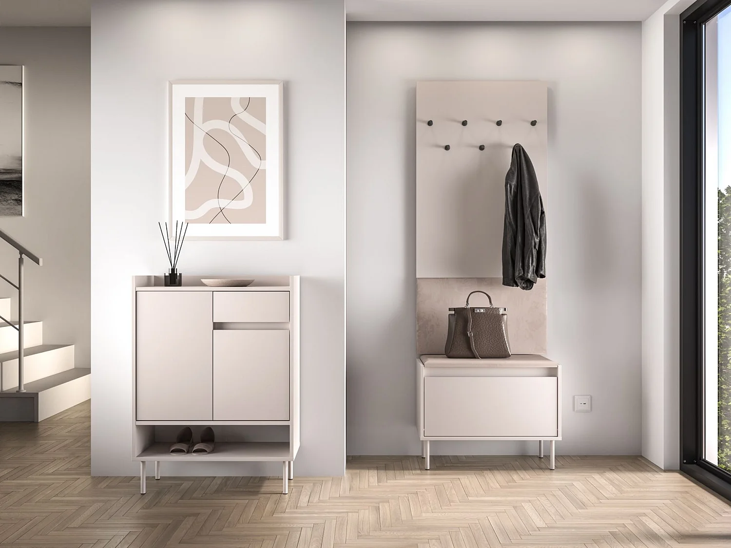 Meuble à chaussures avec compartiments et tiroir – greige – 70 cm – DIOCE