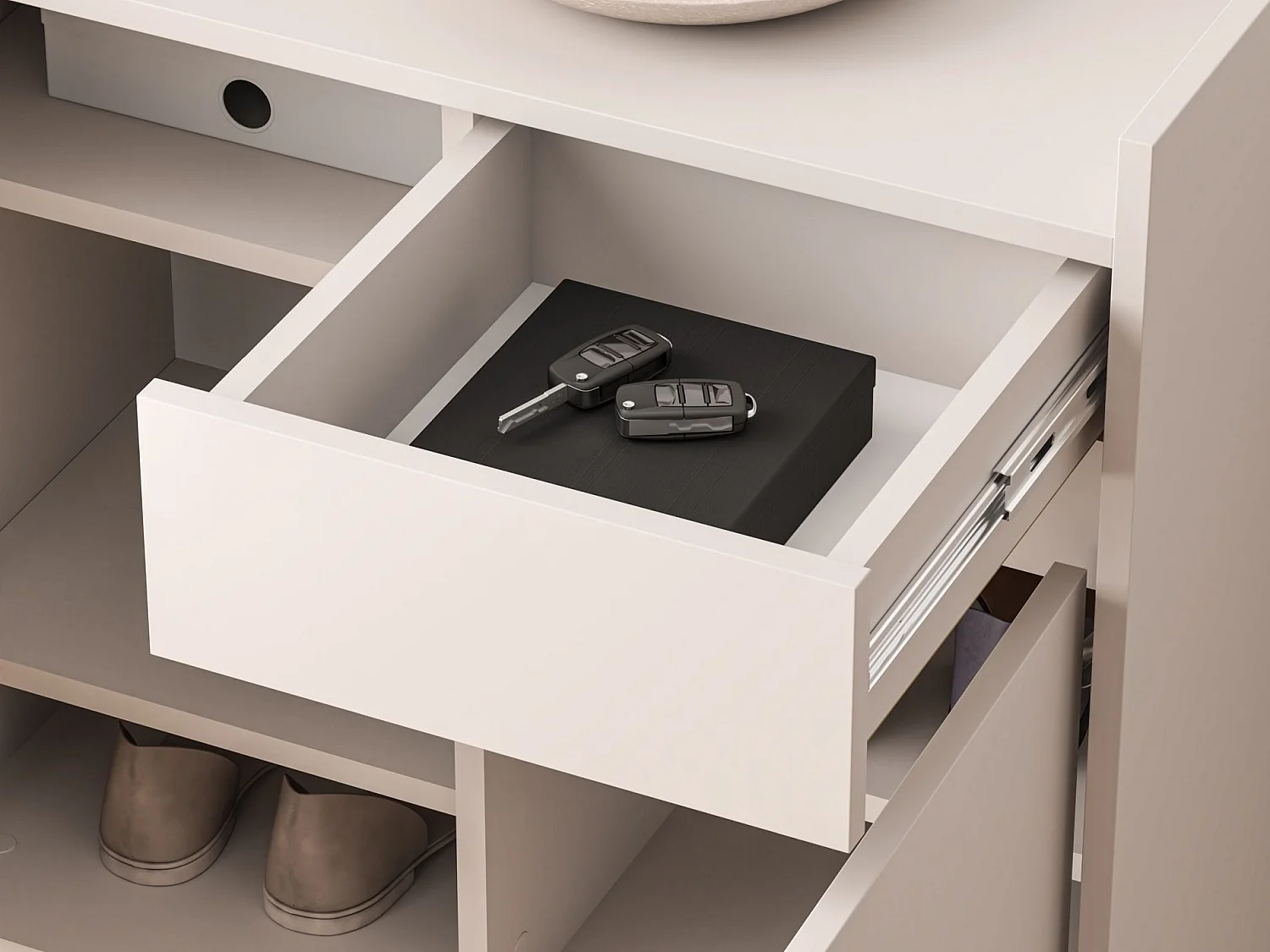 Meuble à chaussures avec compartiments et tiroir – greige – 70 cm – DIOCE