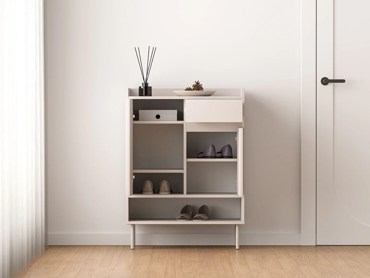 Meuble à chaussures avec compartiments et tiroir – greige – 70 cm – DIOCE