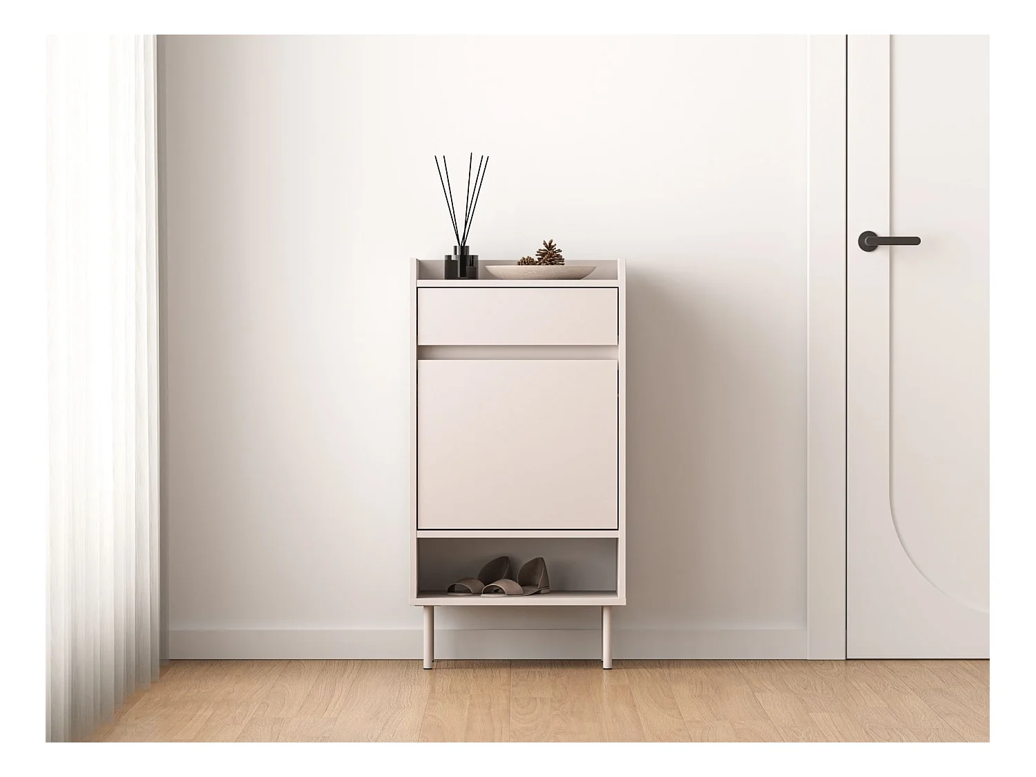 Meuble à chaussures avec compartiments et tiroir – greige – 50 cm – DIOCE