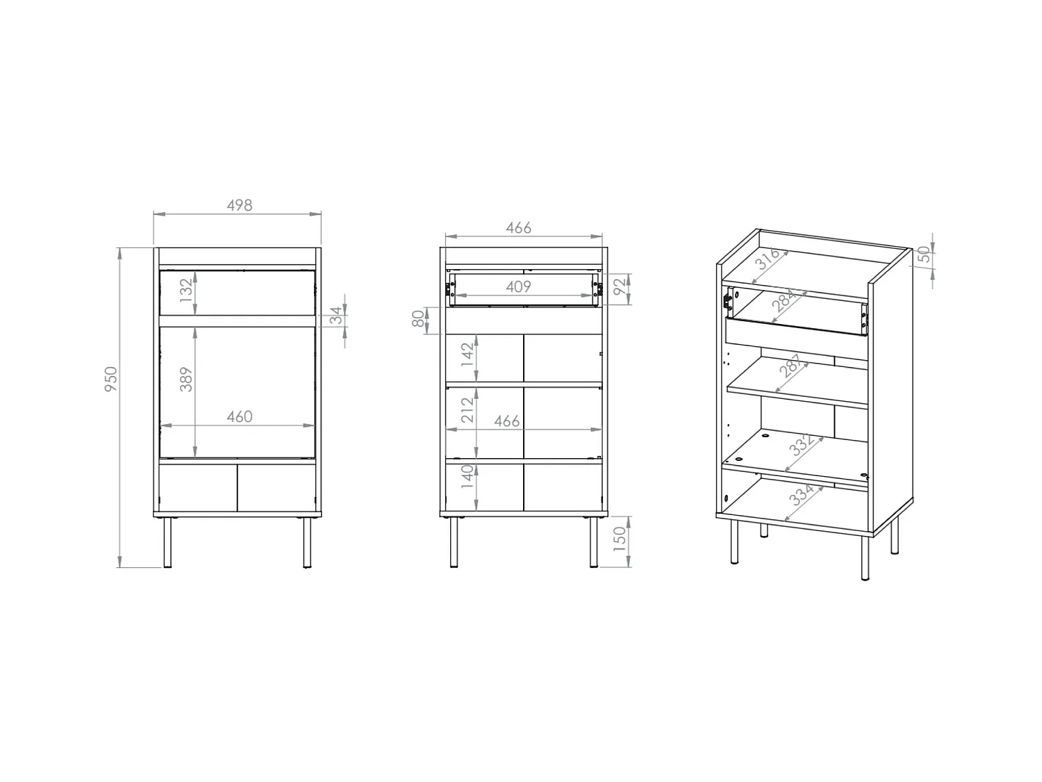 Meuble à chaussures avec compartiments et tiroir – greige – 50 cm – DIOCE