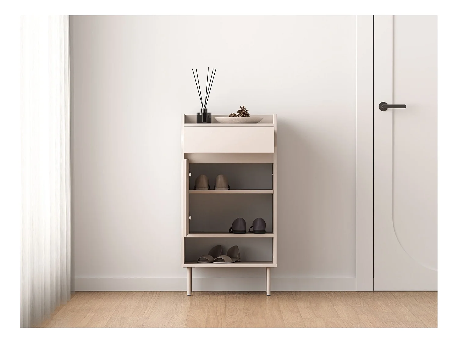 Meuble à chaussures avec compartiments et tiroir – greige – 50 cm – DIOCE