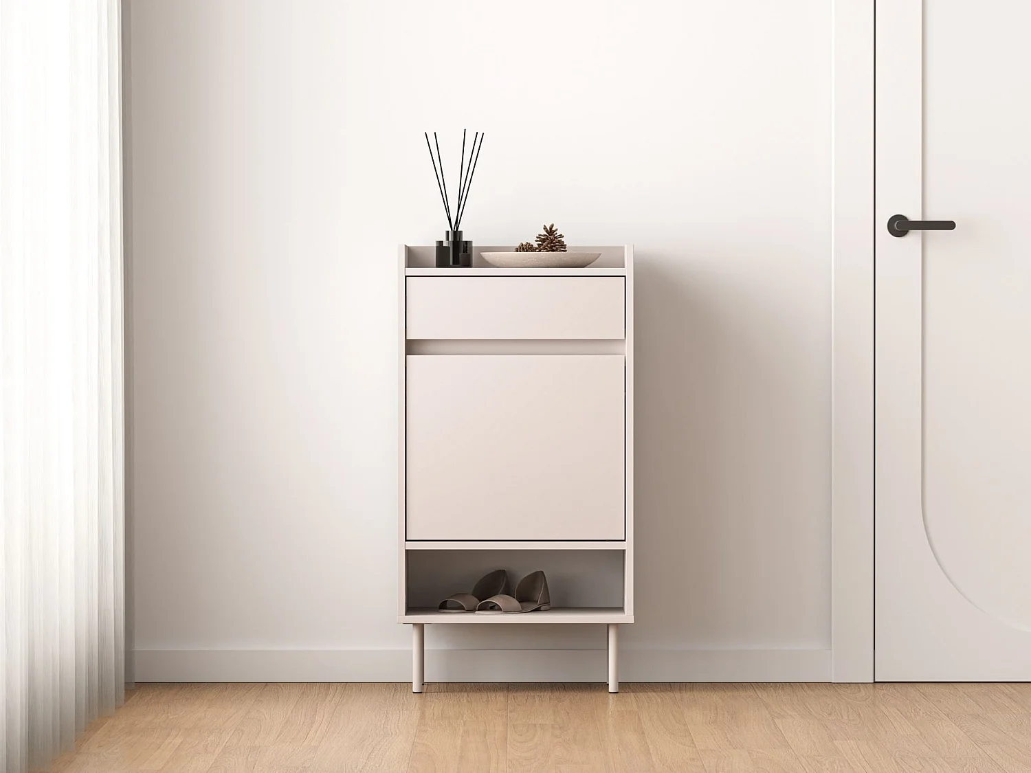 Meuble à chaussures avec compartiments et tiroir – greige – 50 cm – DIOCE