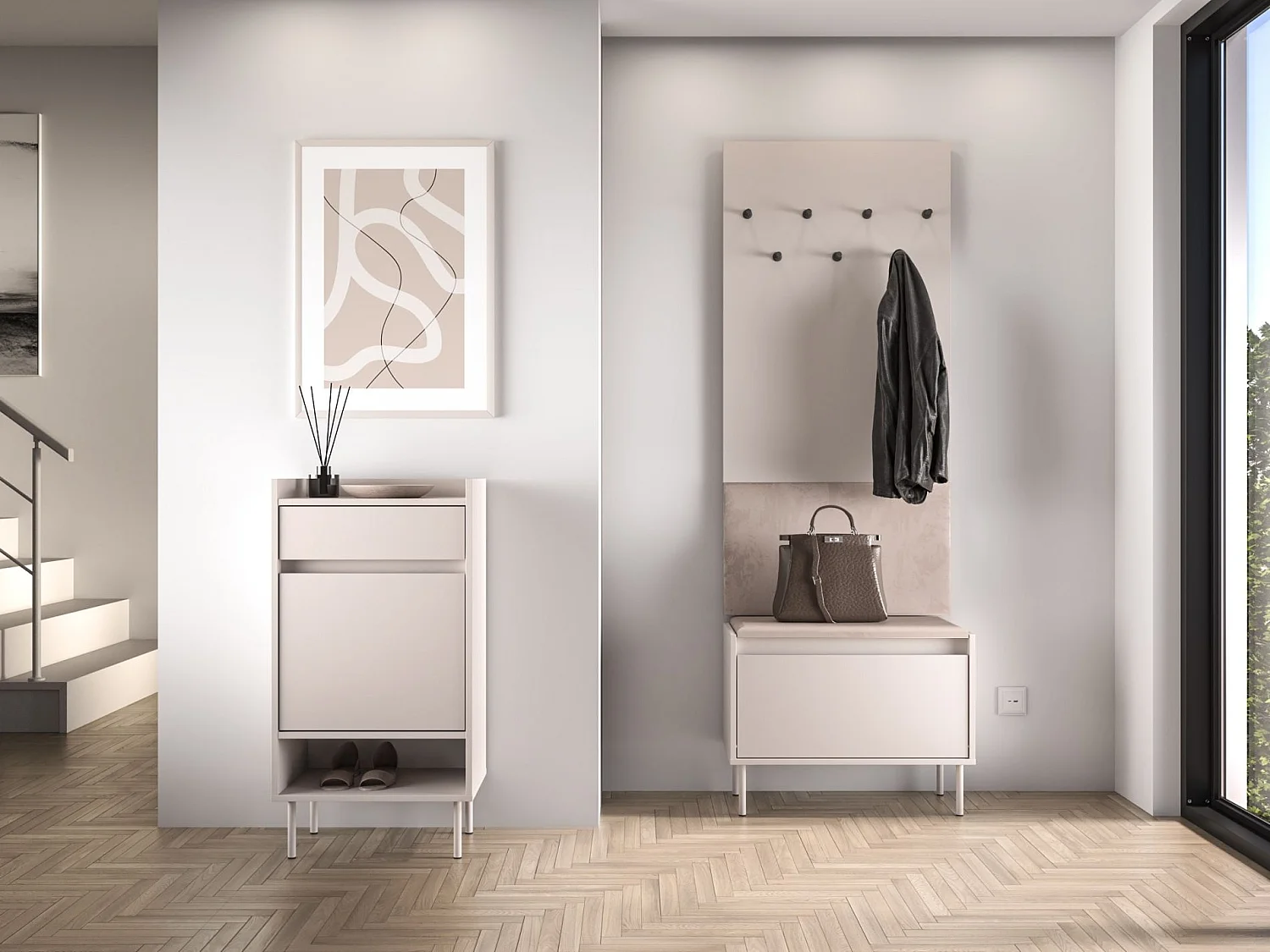 Meuble à chaussures avec compartiments et tiroir – greige – 50 cm – DIOCE