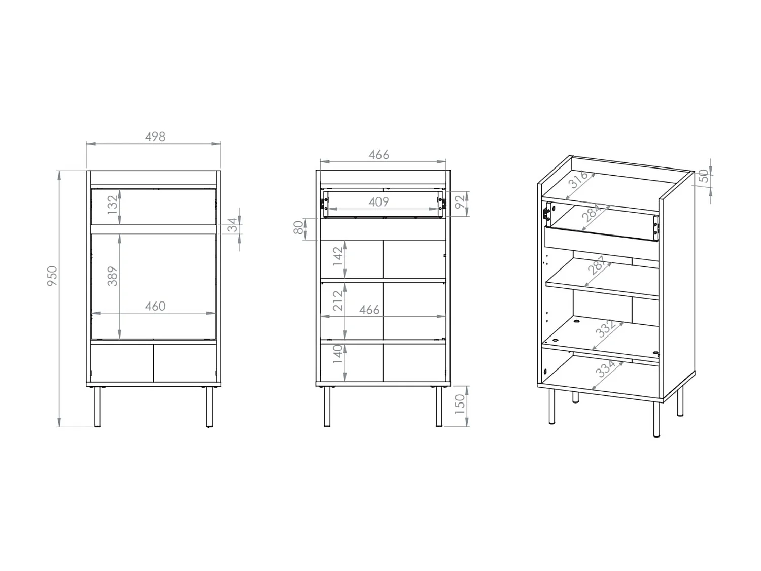 Meuble à chaussures avec compartiments et tiroir – greige – 50 cm – DIOCE