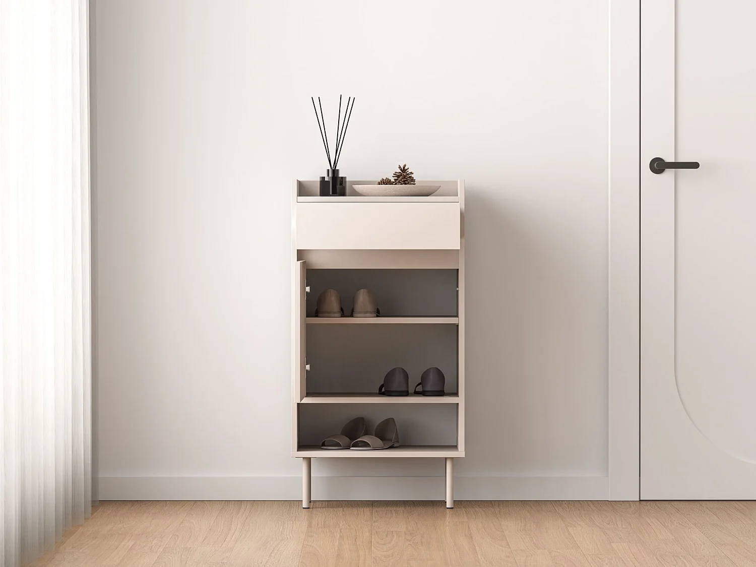 Meuble à chaussures avec compartiments et tiroir – greige – 50 cm – DIOCE